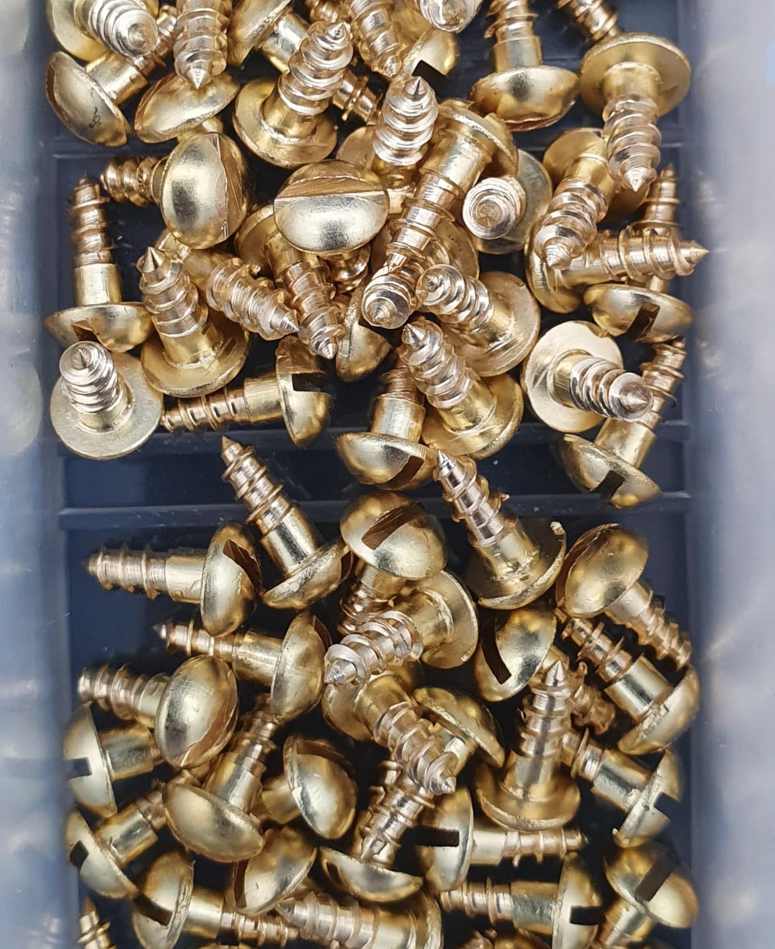 300 tlg. Set | Messing Holzschrauben Sortiment DIN 96 – Halbrundkopf Schlitz – Messing Blank – Dekorative Rundkopfschrauben in stabiler Box 2,5mm und 3mm Durchmesser