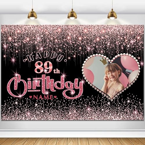 Vista 440 de Cartel personalizable de decoración de feliz cumpleaños número 49 de oro rosa – Personalización de gran tamaño fondo de fotos – Admite fotos