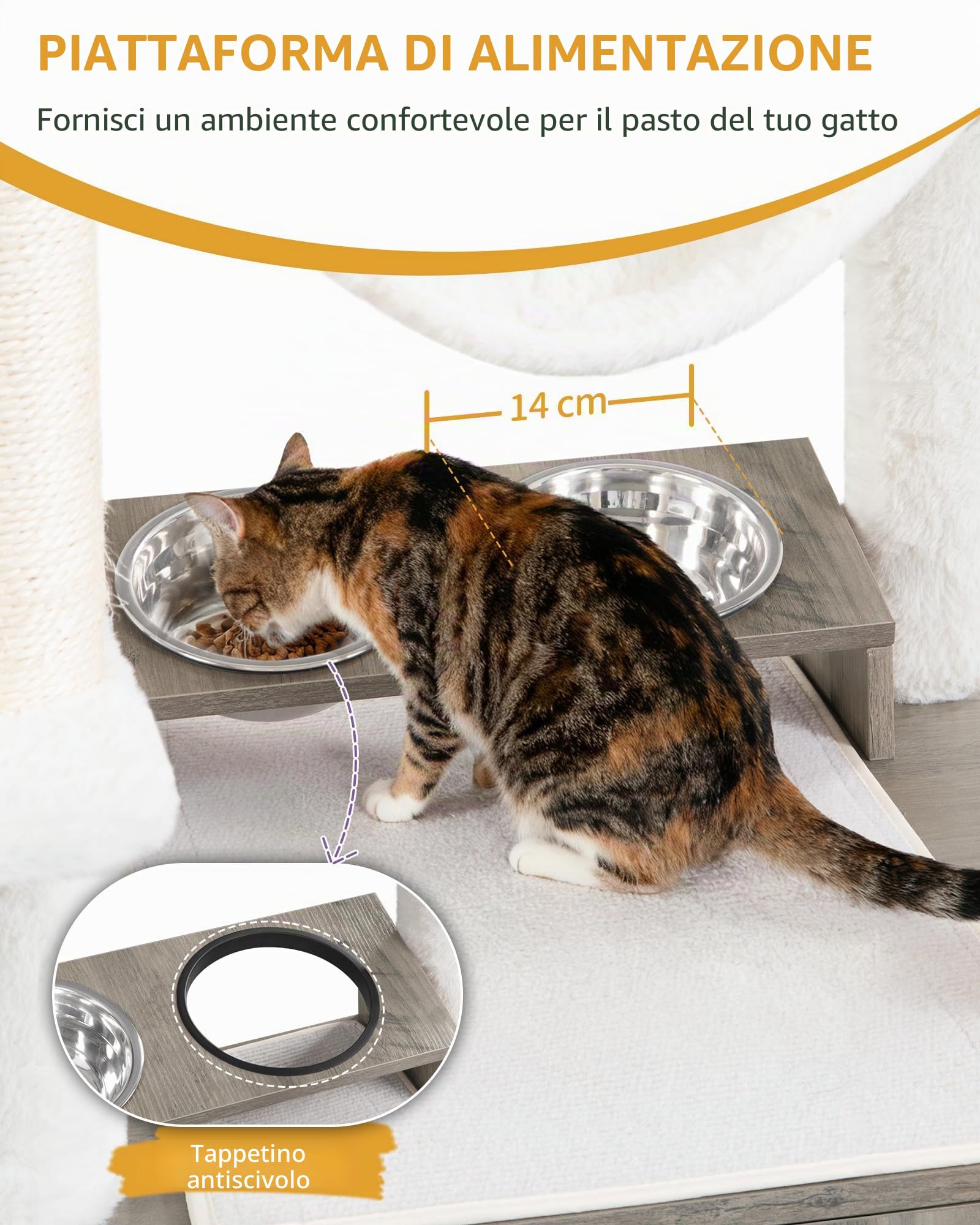 Hzuaneri Mobile Lettiera per Gatti, 176 cm Bianco Marrone Albero Tiragraffi