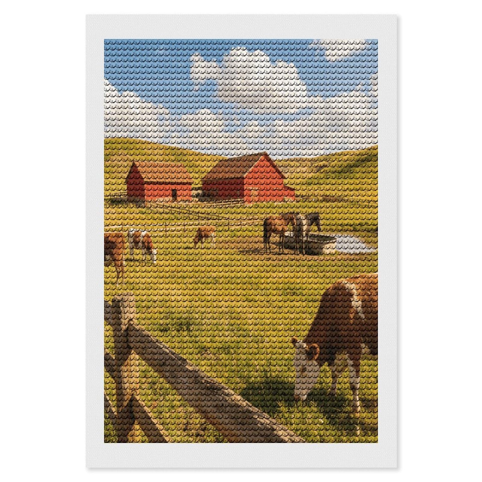 FekiLoot Ranch Paint by Numbers Kit for Adults Beginner DIY Diamond Dots Paintings Round Full Drill Diamond Art Kits Picture Diamond Art Painting Kits for Home Decor 8"x12"