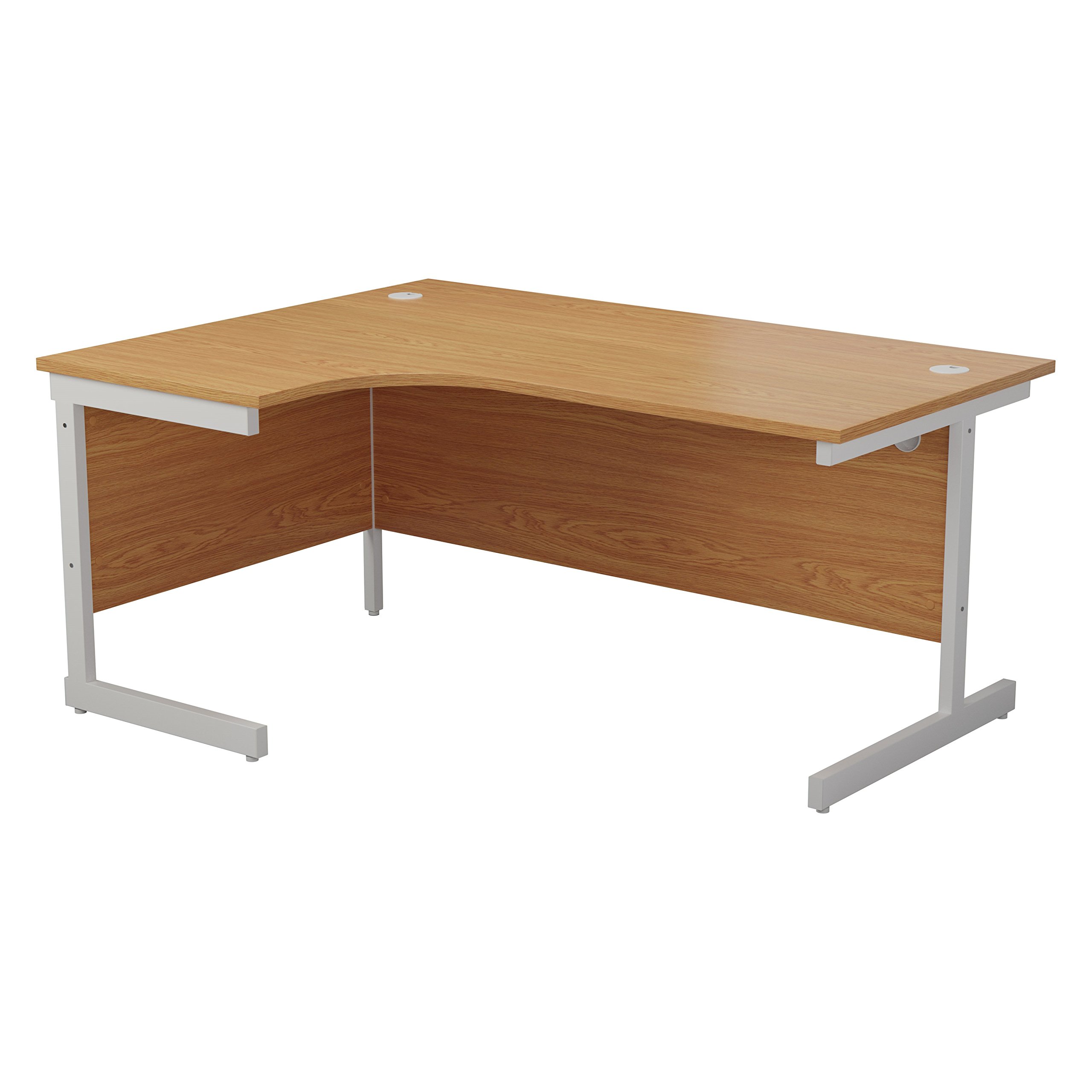 Office Hippo Heavy Duty Corner Desk, Strong & Reliable Workstation, Integrated Cable Ports, PC Desk For Office or Home - Oak Top / White Frame