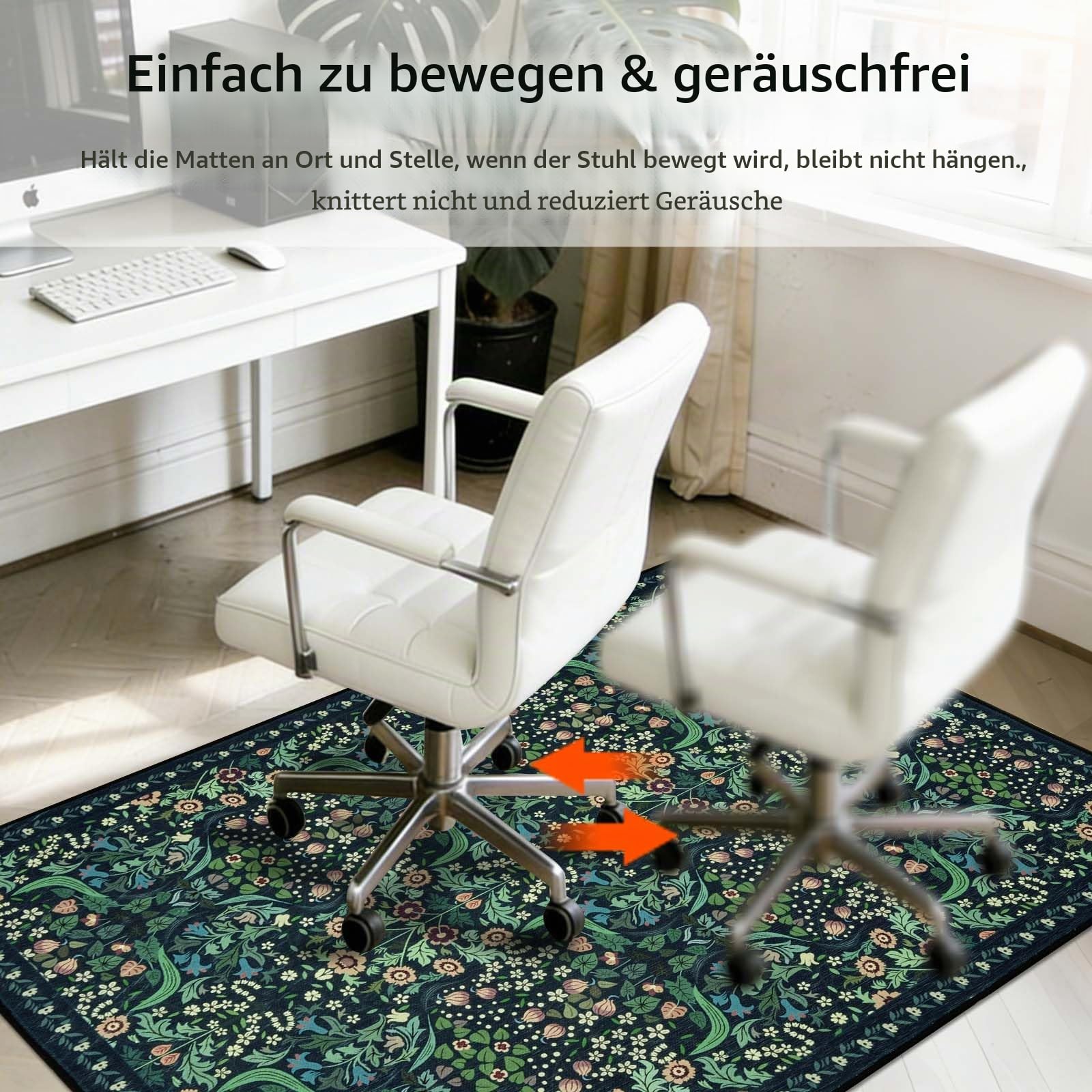 Famibay Bodenschutzmatte Bürostuhl 90x120cm Bürostuhl Unterlage rutschfest Schreibtischstuhl Unterlage Dunkelgrün Vintage Bodenschutzmatte für Hartböden Parkett Tiles Waschbar Kratzfest Blumen