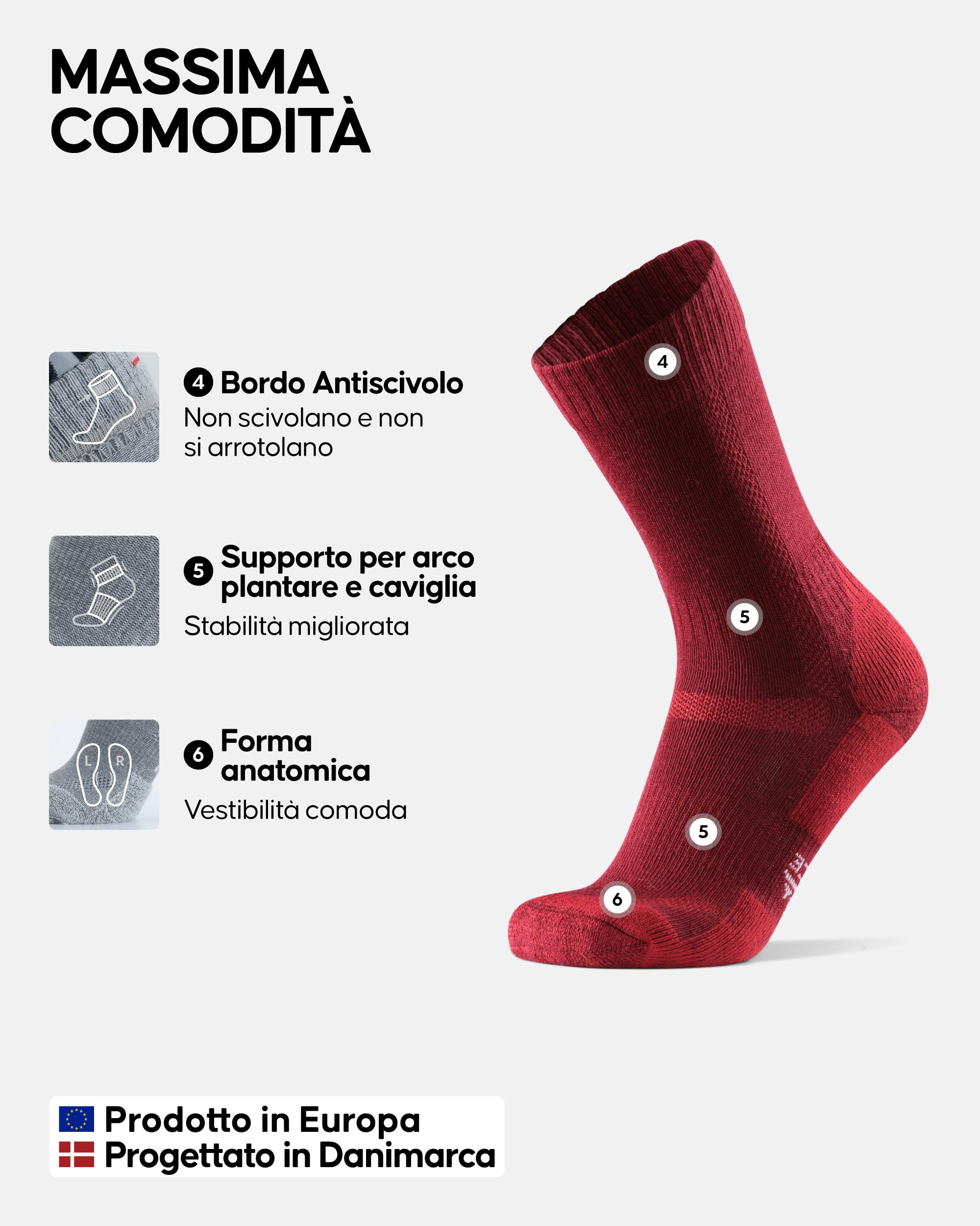 DANISH ENDURANCE Calze Trekking in Lana Merino, Anti-Vescica, Calzini Escursionismo da Uomo, Donna, Bambino, 3 Paia