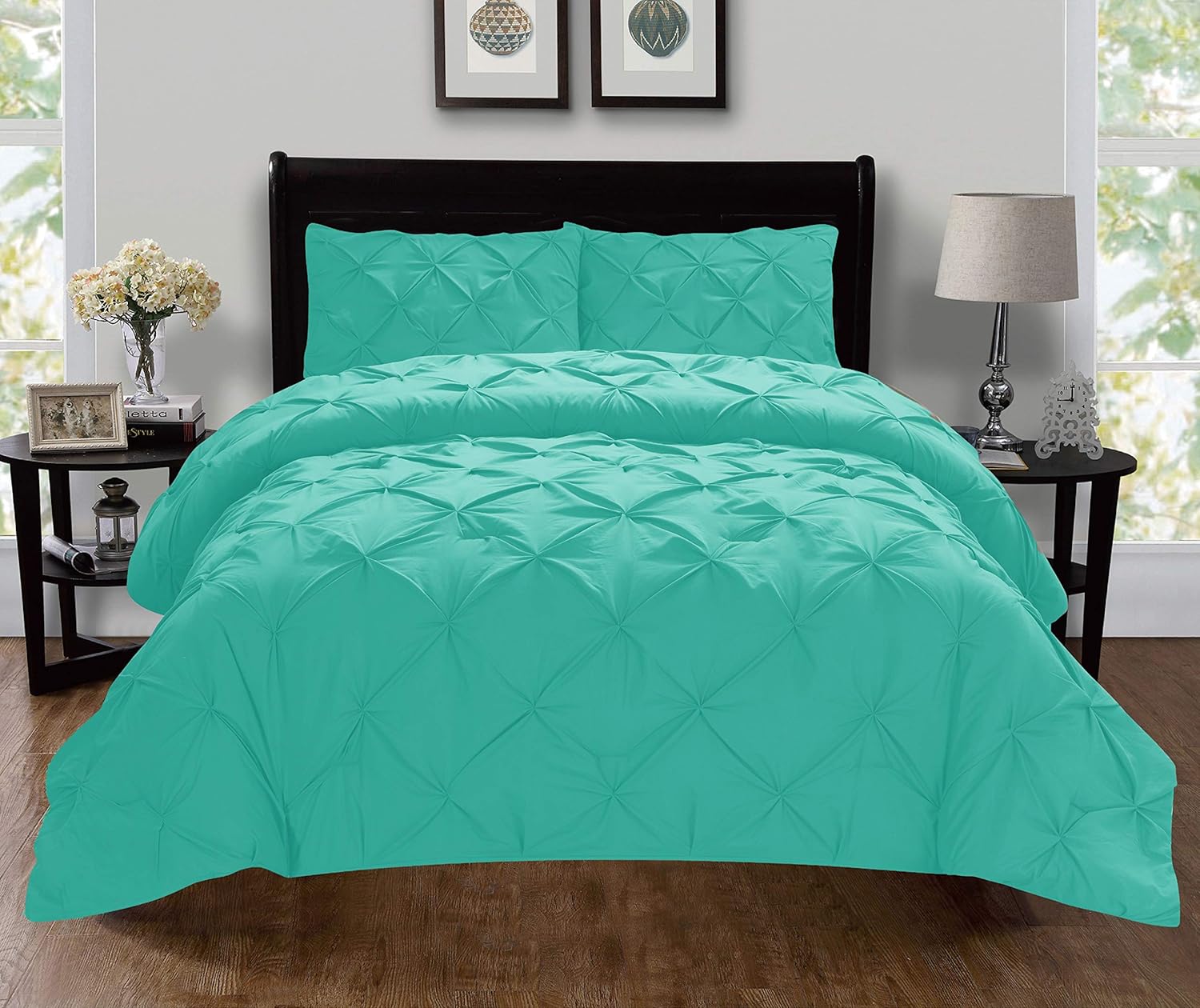 Elegant Comfort Luxury Super-Soft Coziest 1500 Thread Count Egyptian Quality 2-Piece Pintuck Design Duvet Cover Set, (Insert Comforter Protector) Wrinkle-Free, Twin/Twin XL, Turquoise