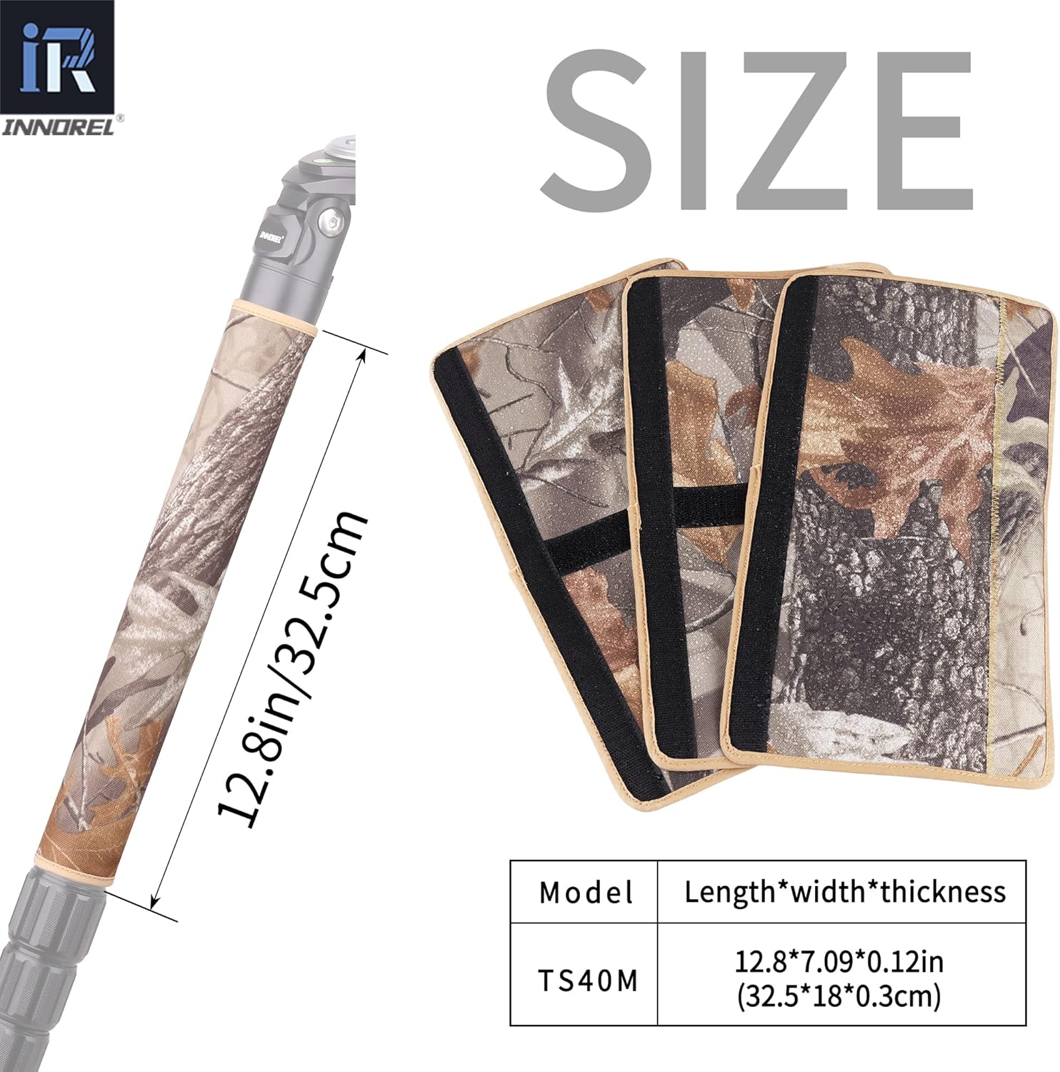 INNOREL Tripod Leg Covers TS40M (Set of 4) Universal Tripod Protective Sleeves and Shoulder Pad Neoprene Chloroprene Rubber Wrap Removable Anti-Skid Waterproof Brown Camouflage for 40mm Tube
