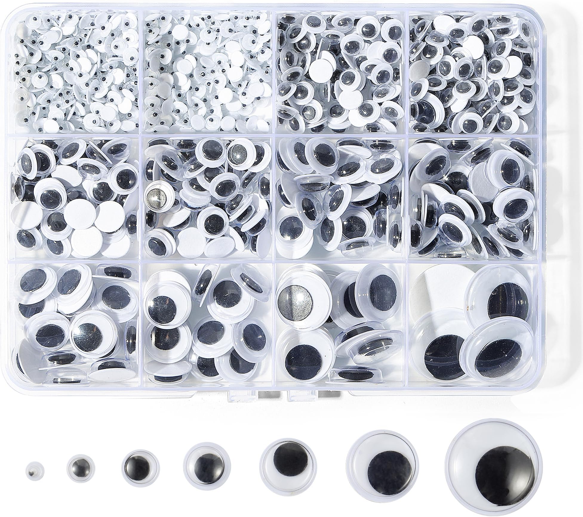 764pcs Black Wiggle Googly Eyes Self Adhesive, 4mm 6mm 8mm 10mm 12mm 15mm 20mm Large and Small Googly Eyes for Crafts