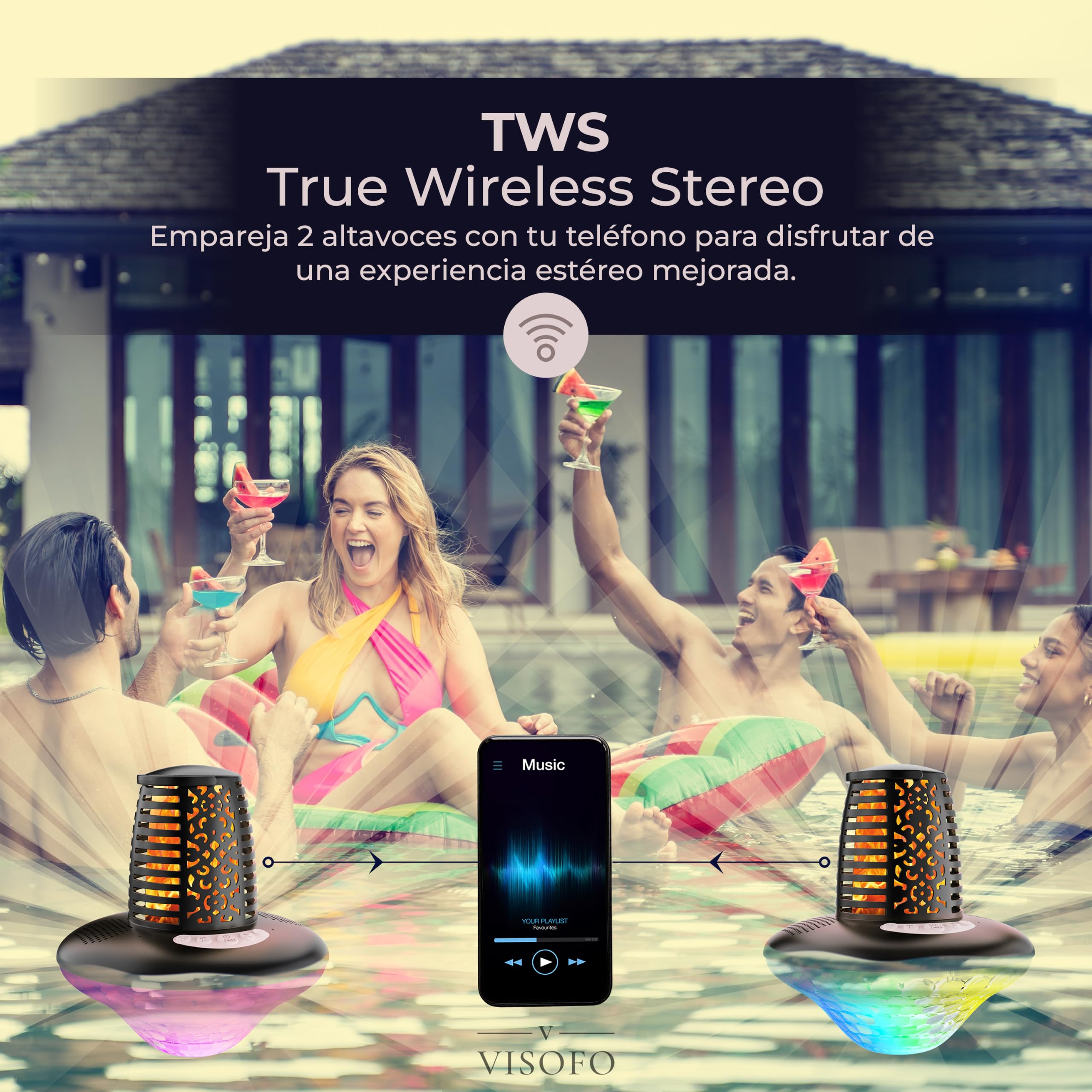 VISOFO Altavoz Flotante Bluetooth para Piscina con Luces, Accesorios de Piscina sobre el Suelo y natación enterrada, Impermeable, IP68, bañera de hidromasaje al Aire Libre, Ofertas inalámbricas