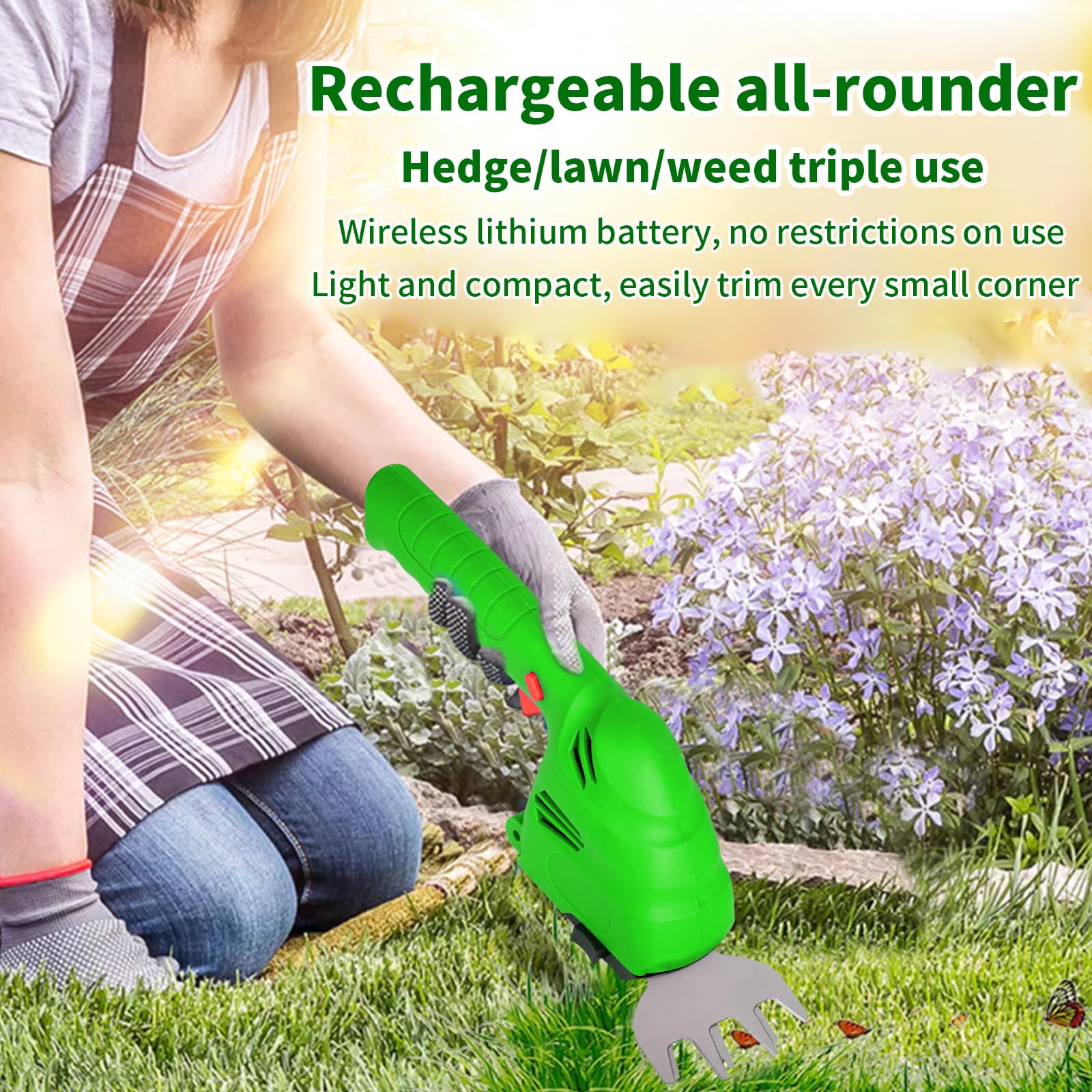 2 in 1 Kabellose Grasschere, Akku Gras und Strauchschere, Schnurlose Elektrische Heckenschere Wiederaufladbar Strauch Jäten Rasenmäher Gartengeräte für Garten und Höfe(EU)
