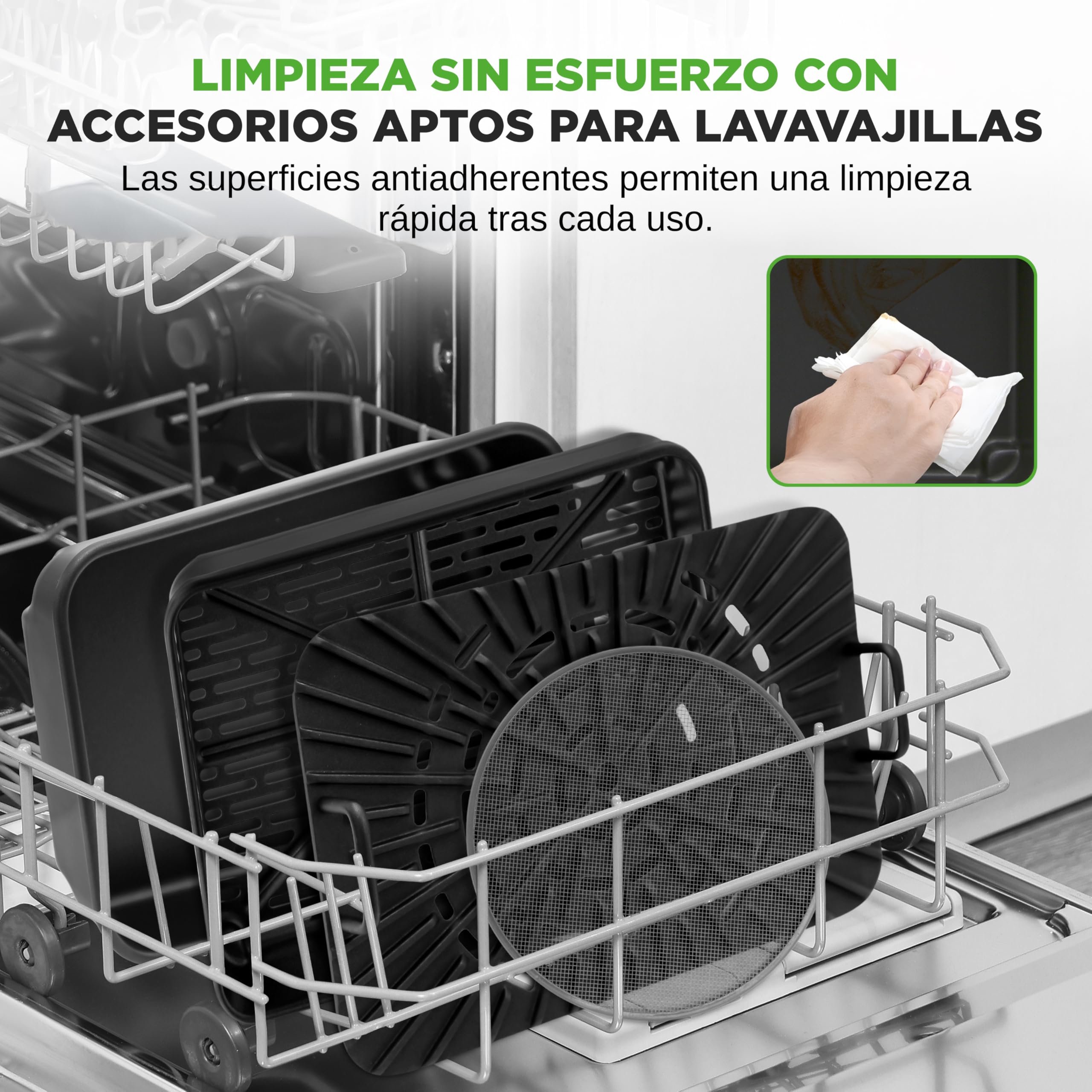 NutriChef Parrilla Electrica de Interior y Freidora de Aire 7 en 1 sin Humo, 6L, Termometro Integrado, Control de Temperatura, Placas Antiadherentes Desmontables