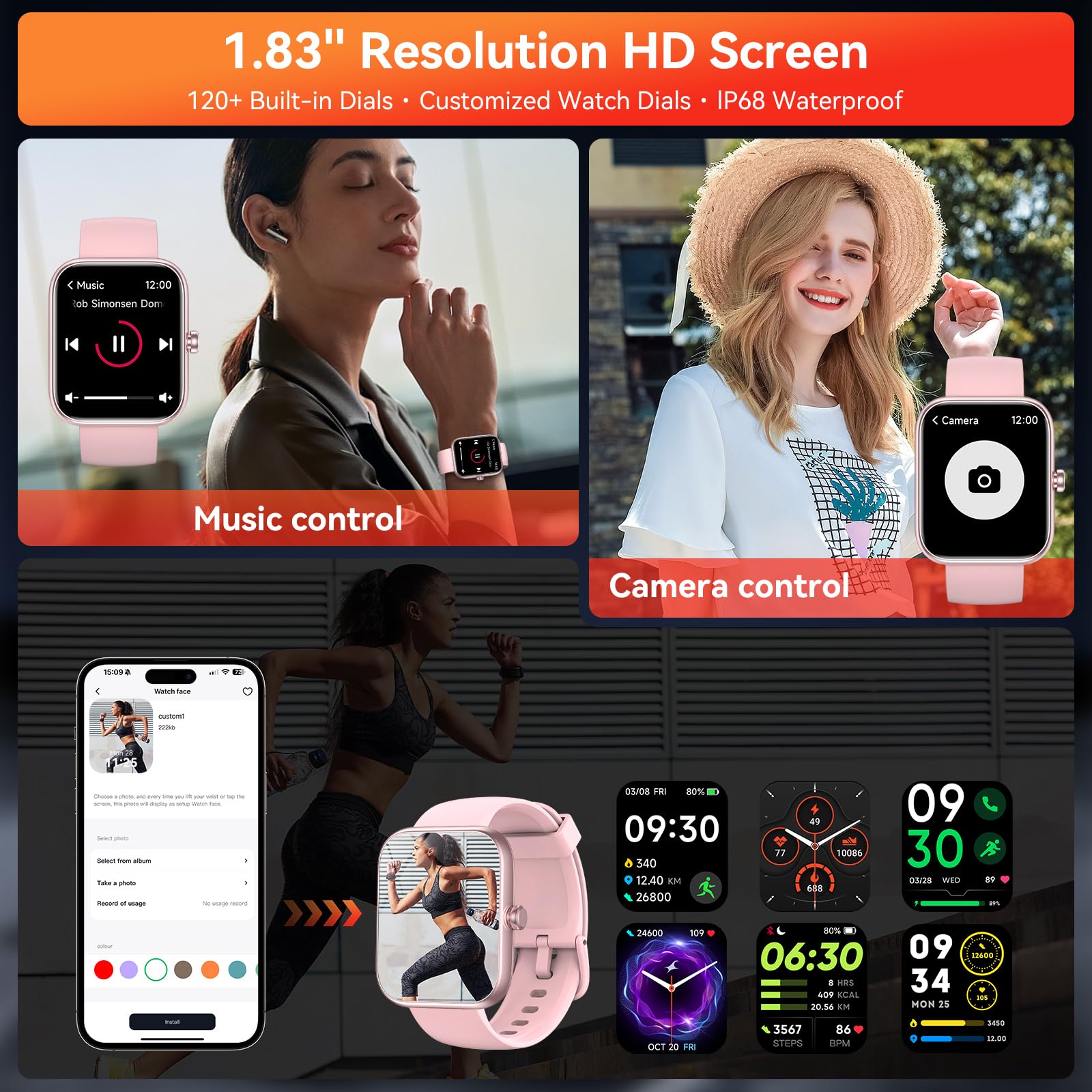 BOOOMIC Smart Watch per uomo e donna con Alexa integrato, per effettuare e rispondere alle chiamate, touch screen HD da 1,83 pollici, fitness tracker con oltre 120 modalità sportive, punteggio del