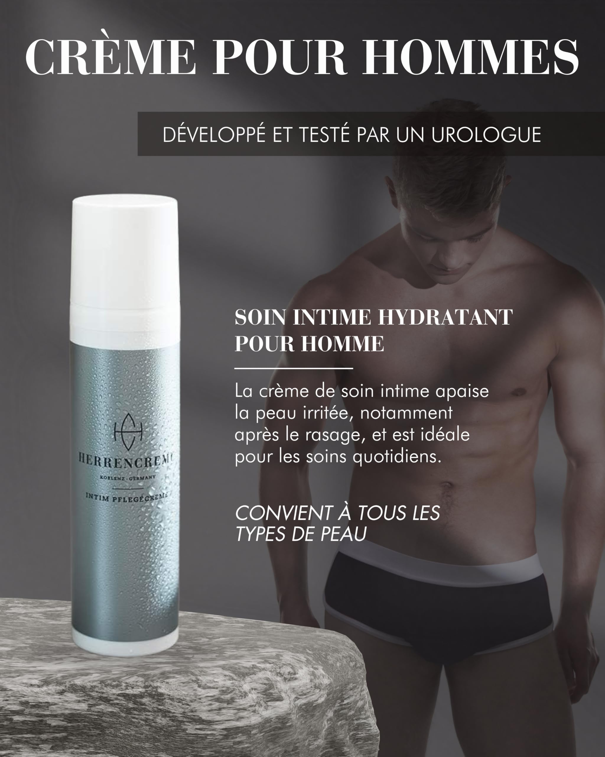 HERRENCREME Soin intime pour hommes 75 ml I Crème intime à base de nano-argent I Pour peau sèche & irritée I Soin intime développé par des urologues I Vegan & testé dermatologiquement