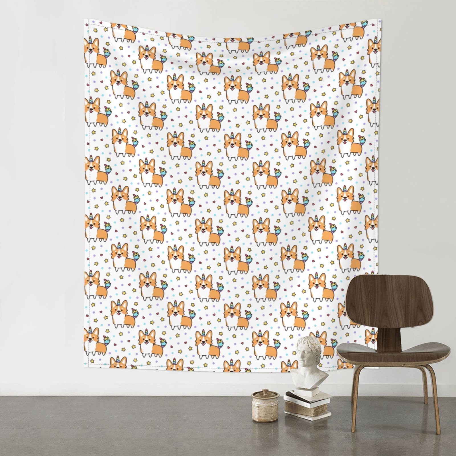 WHJSSF Corgi Prints Wall Tapestry 60x51in - Boho Decor Throw for Bedroom, Dorm, Picnic & Outdoor Adventures