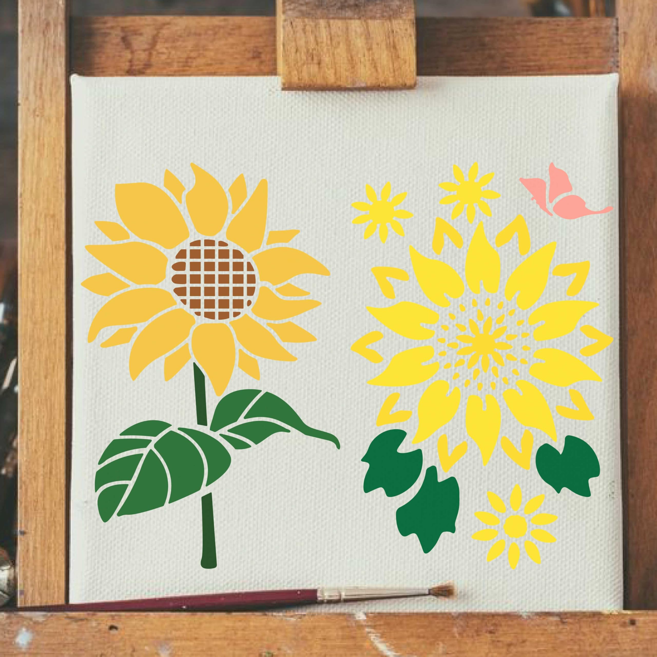FINGERINSPIRE Stencil Girasole 30x30cm Con Pennello – Maschera Per Pittura Con Farfalle E Fiori