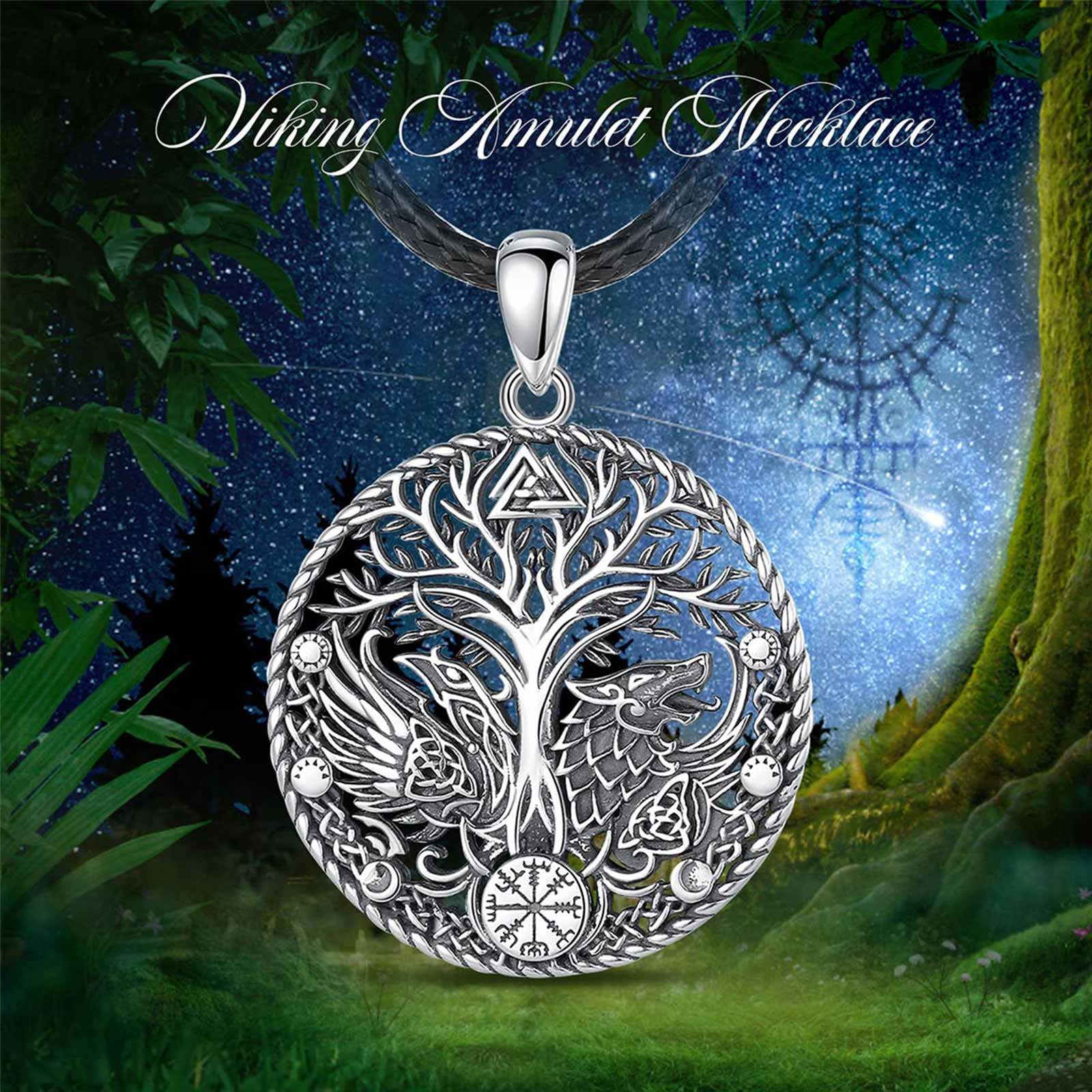 AEONSLOVE Collier Arbre de Vie Viking Argent 925 pour Homme Femme, Collier Runes Viking, Pendentif Loup/Dragon/Valknut et Vegvisir/Corbeau d'Odin, Bijoux Amulette Nordique
