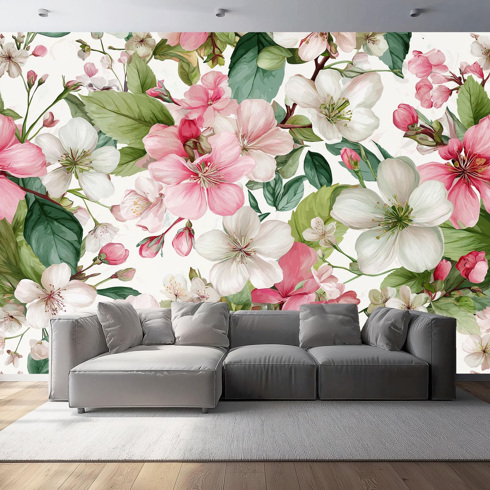 Panoramiczna różowa tapeta 3D akwarela wiosna kwiaty liście ścienne salon sypialnia dekoracja domu 250 x 175 cm do salonu sypialnia ogromny plakat ścienny niestandardowy