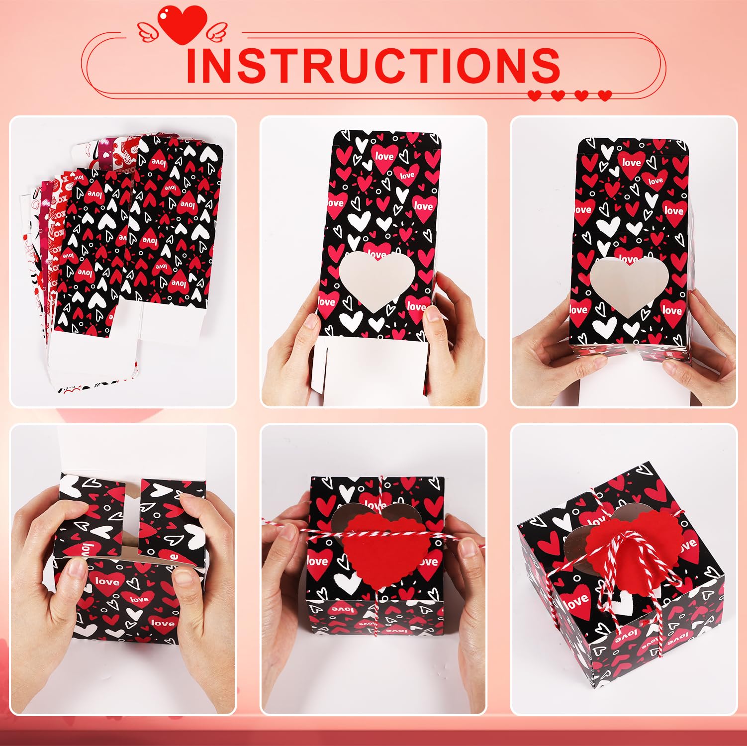 Set 8 scatole regalo quadrate San Valentino cm22 con coperchio disegno cuore 4029811212453