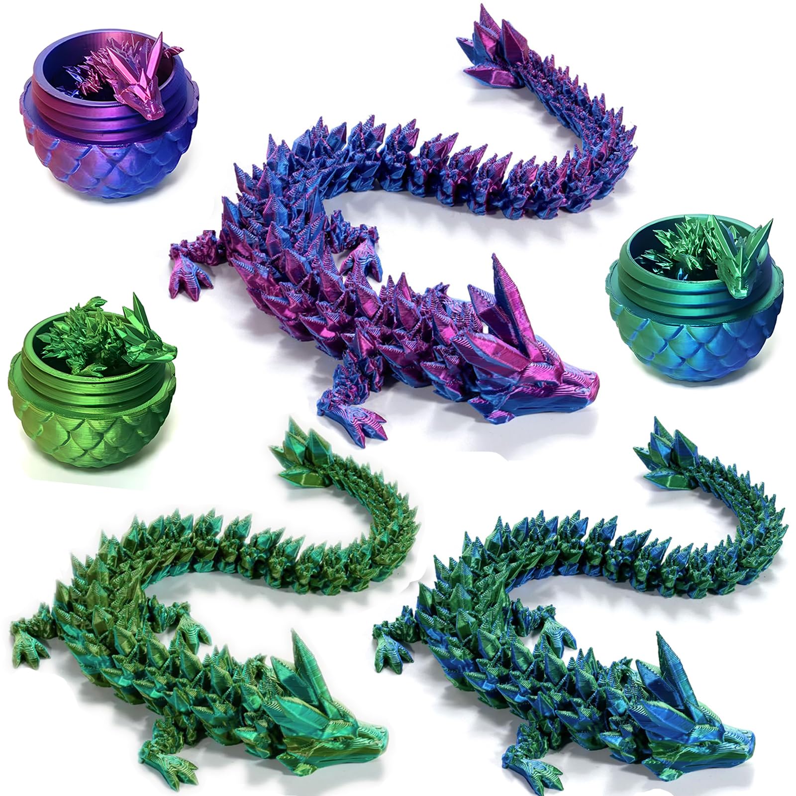 ZZXIAOJIE 3D Printed Dragon Egg Fidget Toys Mystery Crystal 3D Printed Animals Articulated Dragon Easter Eggs Gifts Home Desk Decor (3PCS.A)