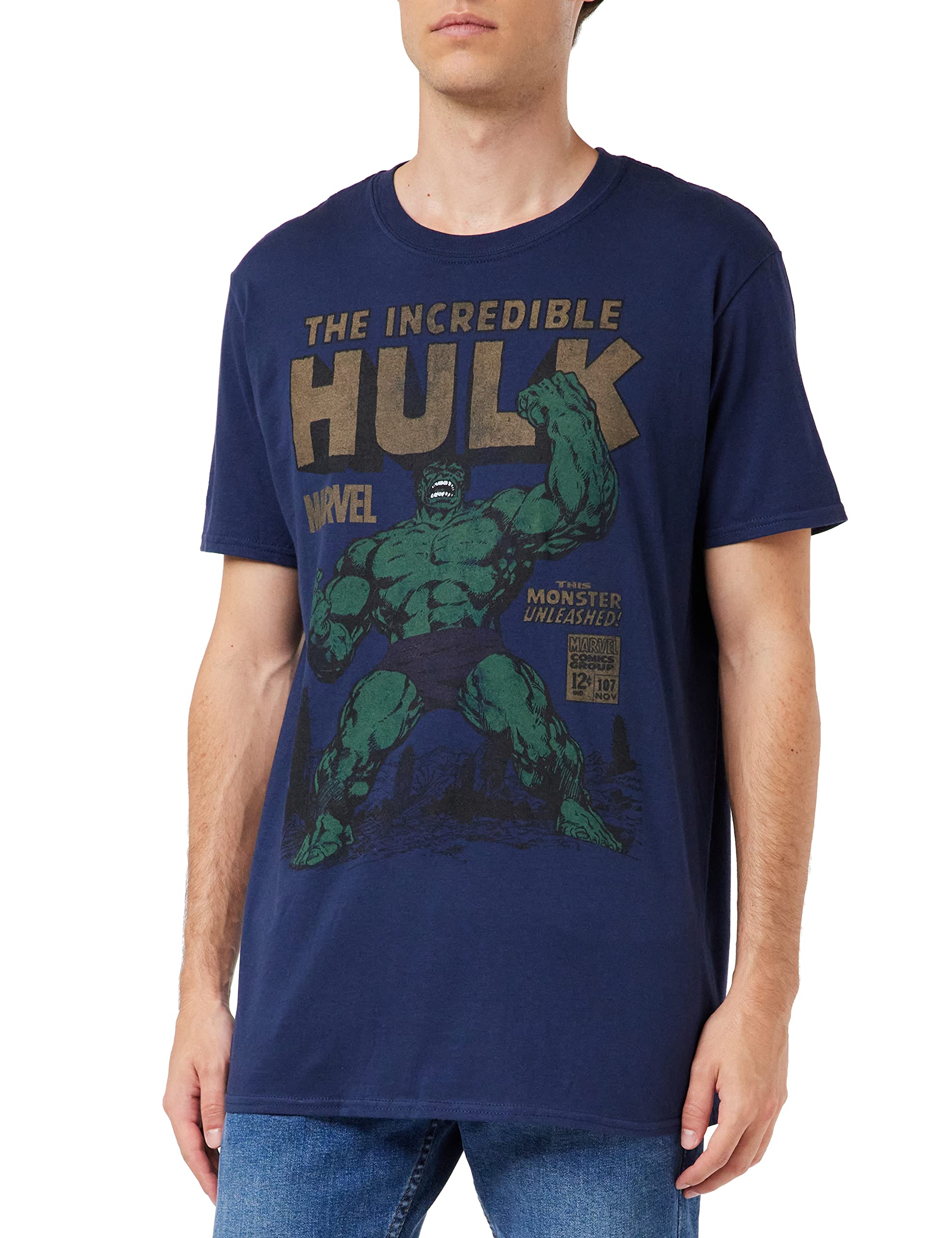 Marvel Men's Hulk Rage T Shirt, Blue (Navy Navy), XL UK