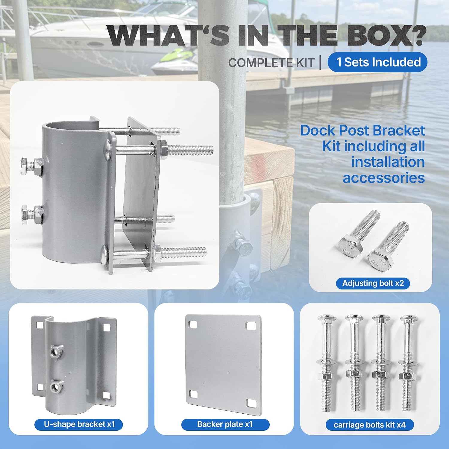 Dock Post Bracket Kit Stationary Dock Side Leg Pipe Holder, Heavy Duty Floating Dock Hardware Galvanize Boat Dock Accessories