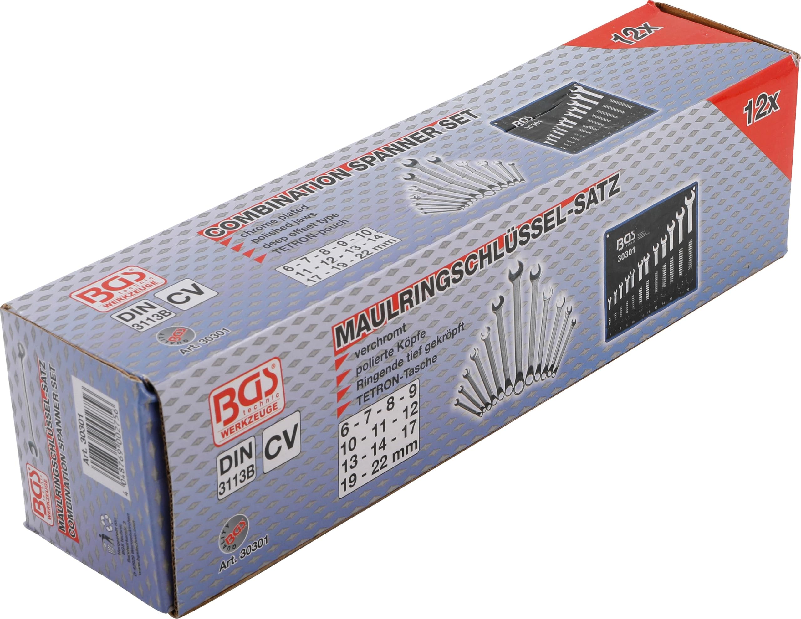 BGS 30301 | Juego de llaves combinadas | acodadas | 6 - 22 mm | 12 piezas
