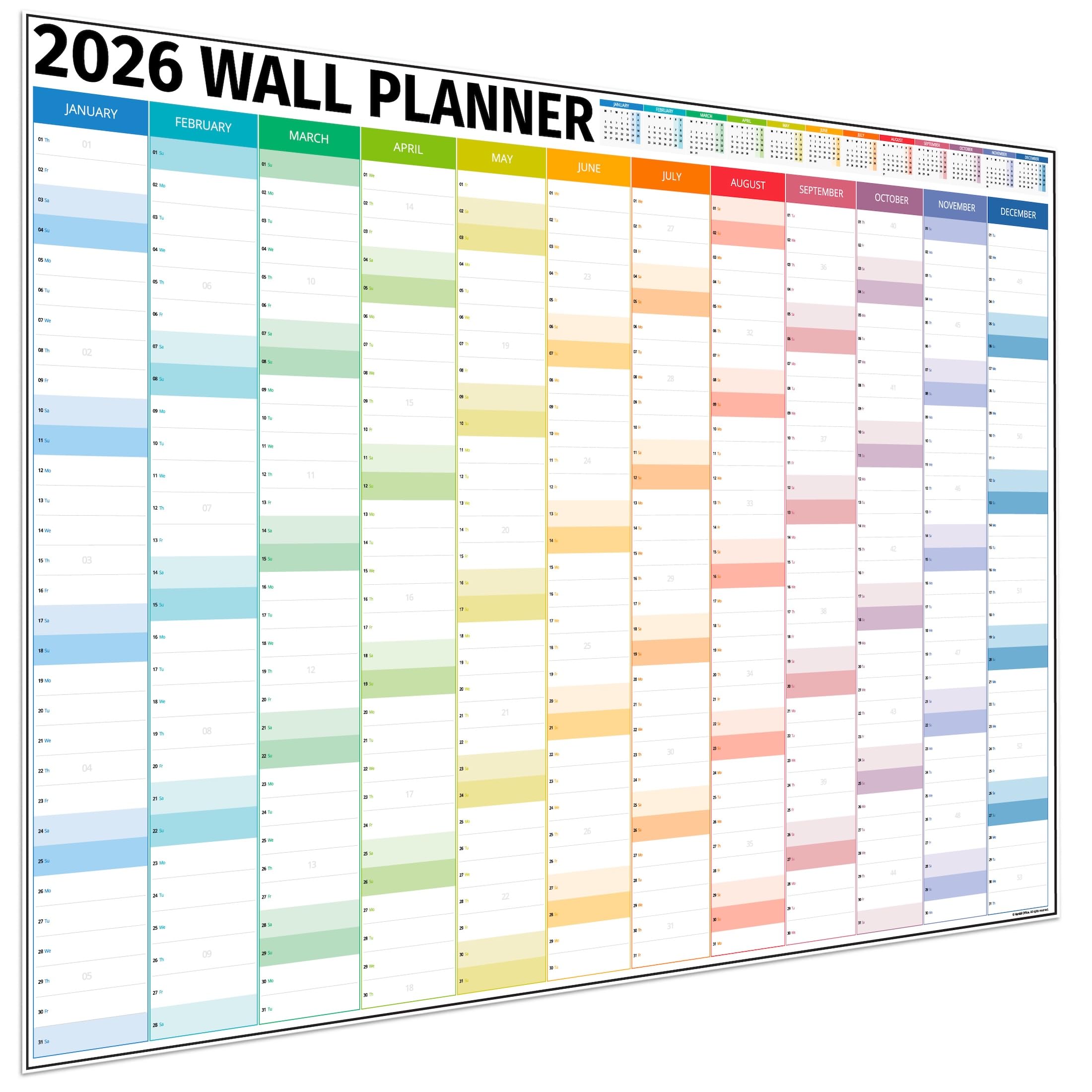 Wall Planner 2026 UK - A1 Extra Large 84 x 60cm Colour Full Year Family Planner Calendar 2026 For Home, Office, Teacher Calendars & Personal Organisers - Folded Columns Edition