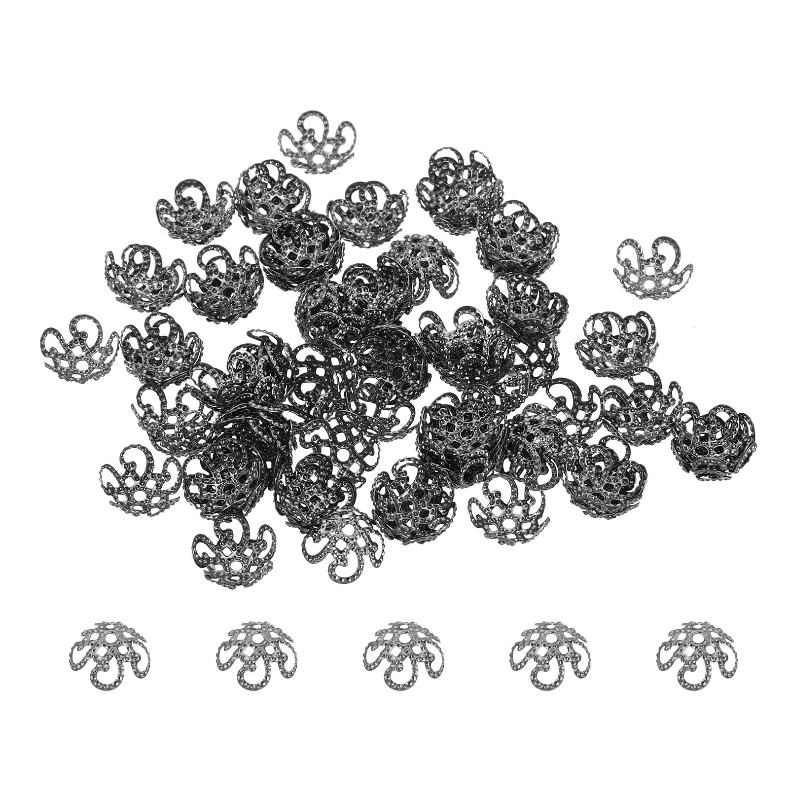 Tapas de cuentas de flores PATIKIL negras de 10x4 mm para hacer joyería, 100 unidades