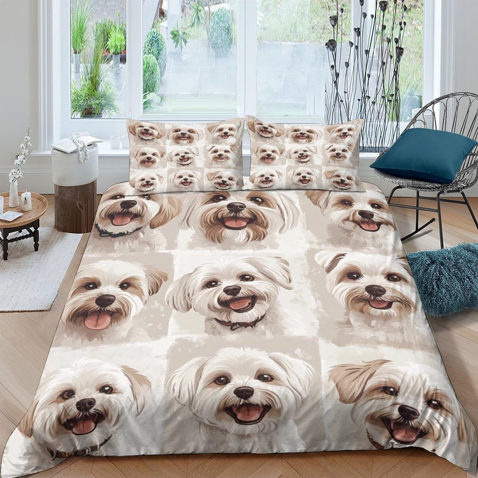 Ctjqhvkz Style-4 3D Printed Cute Maltese Dog Fitted Sheet Microfiber Soft Breathable Cartoon Puppy Bed Cover For Bedroom Guestroom Dorm Mattress Decor Single（135X200cm）