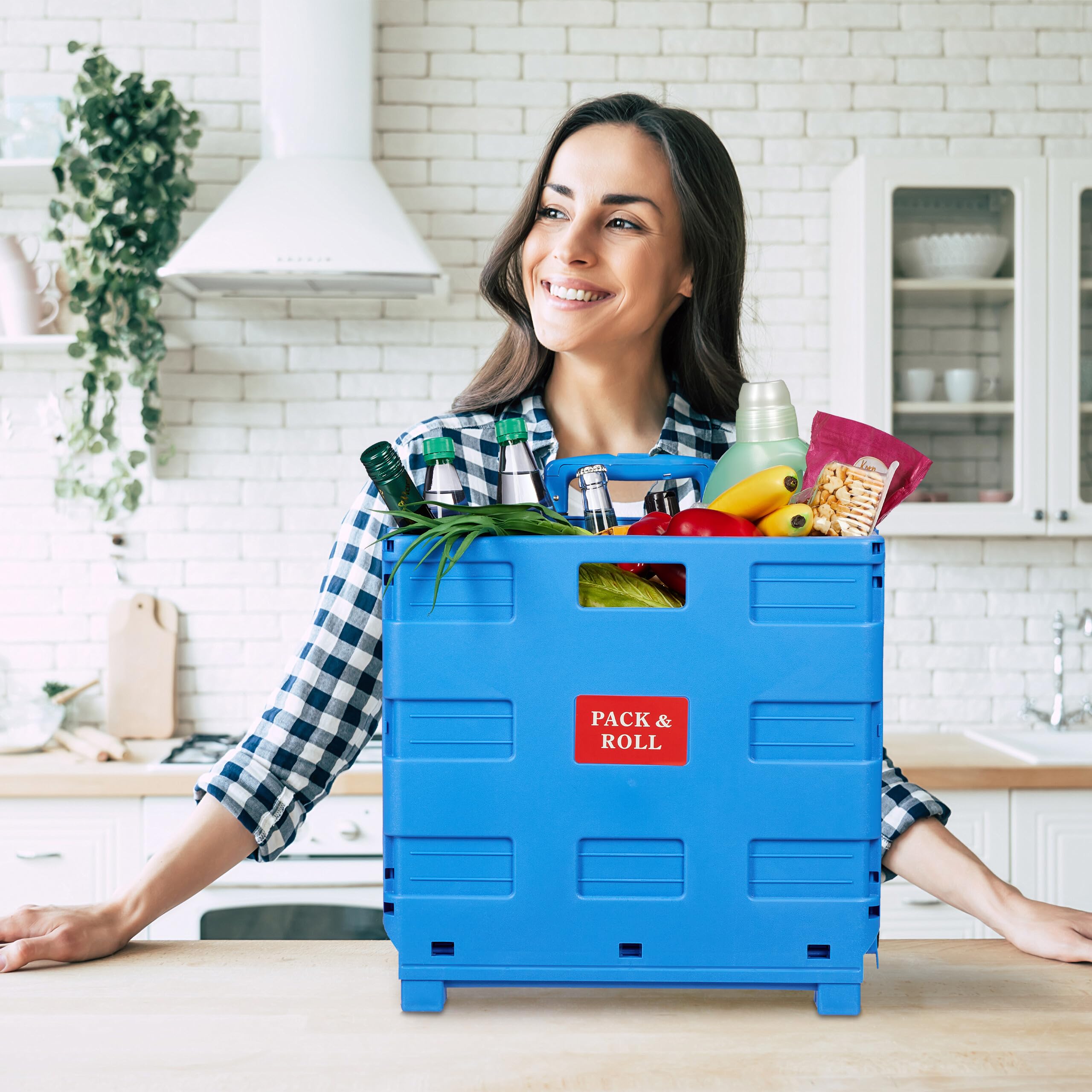 Relaxdays Carro de la Compra Plegable, Carrito de Transporte con Ruedas y Asa Telescópica, hasta 35 kg, Azul