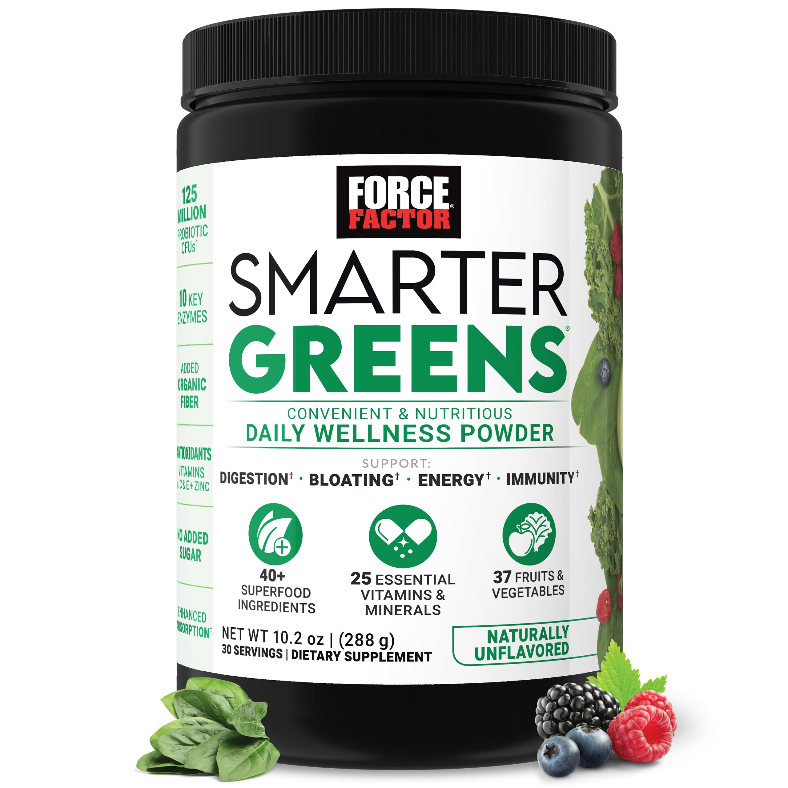 Force FactorSmarter Greens Daily Wellness Powder to Support Energy, Immunity & Digestion, Greens Powder, Superfood Powder with Vitamins, Minerals, and Probiotics, Naturally Unflavored, 30 Servings