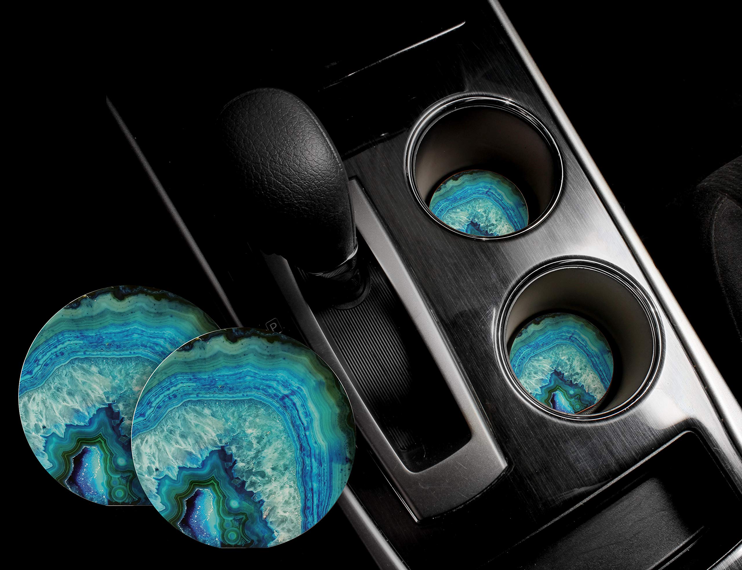 Blue Green Car Coaster Set of Two, Works for You Car Truck Boat or RV 2 Pack