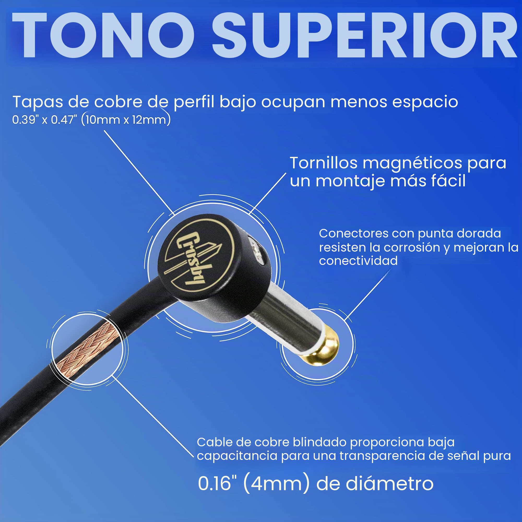 Crosby Kit de cables pedalera sin soldadura - No se requiere pelar los cables, 3 metros de cable y 10 conectores de punta de oro con tornillos magnéticos para hacer 5 cables personalizados