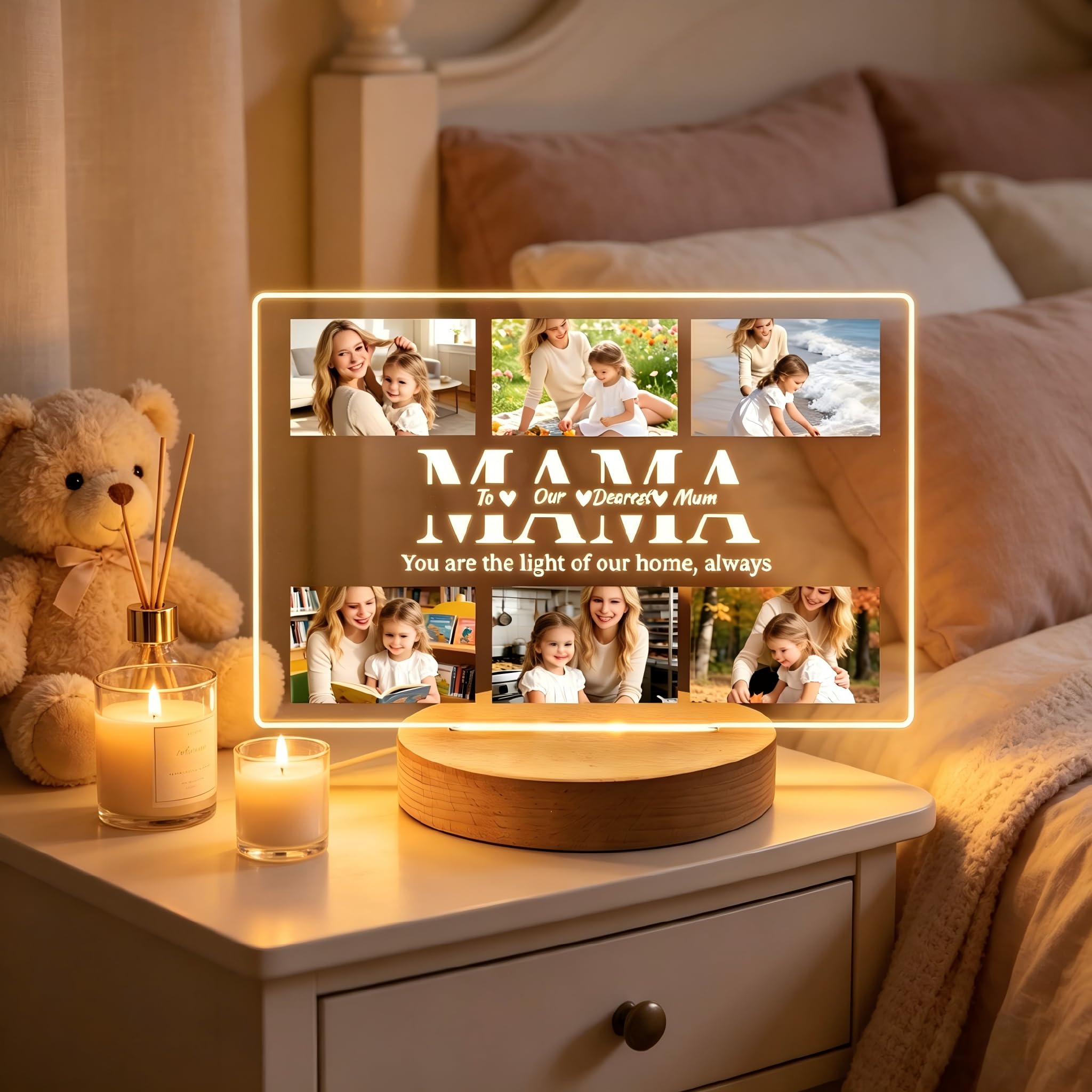 Kikone Personalized Mom Birthday Gifts Custom Picture Frames with Night Light Personalized Acrylic Plaque with Photo Customizable Present for Mummy Grandma Wife Mother's Day from Daughter Son — image 1