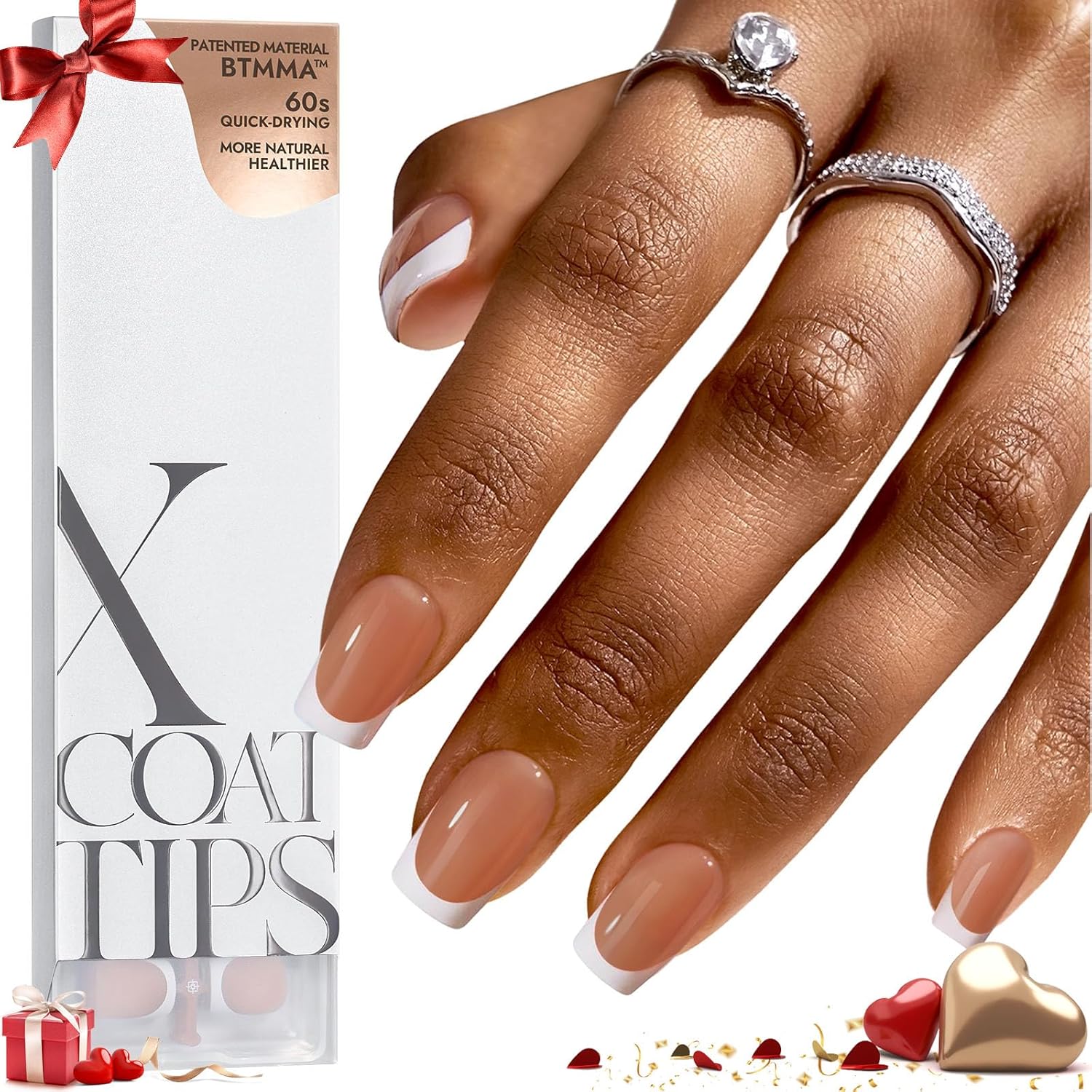 BTArtboxnails XCOATTIPS French Tip Nails, 160pcs Short Square Brown French Tip Press on Nails, French Tip Gel Nails for DIY Nail Art