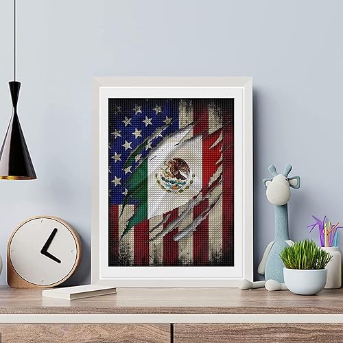Miniatura 3 de DVWIVGY Kits de pintura de diamantes con bandera mexicano-americana, arte de diamantes para adultos y niños, kits de pintura de diamantes,