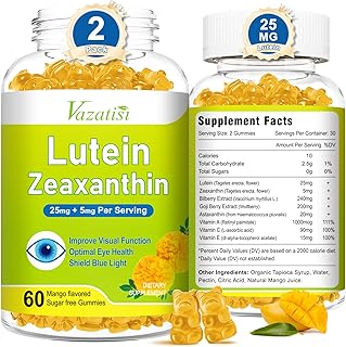 Eye Vitamins Lutein & Zeaxanthin Gummies, Sugar Free Eye Health Supplements with Bilberry, Astaxanthin - Support Blue Light, Visual Function and Macular Health - Mango Flavored, 120 Count