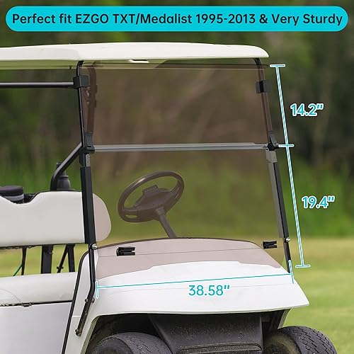 Miniatura 7 de 10L0L Parabrisas para carrito de golf EZGO TXT a gas y eléctrico 1995 en adelante, plegable, anti-UV y resistente a los impactos, transparentetintado