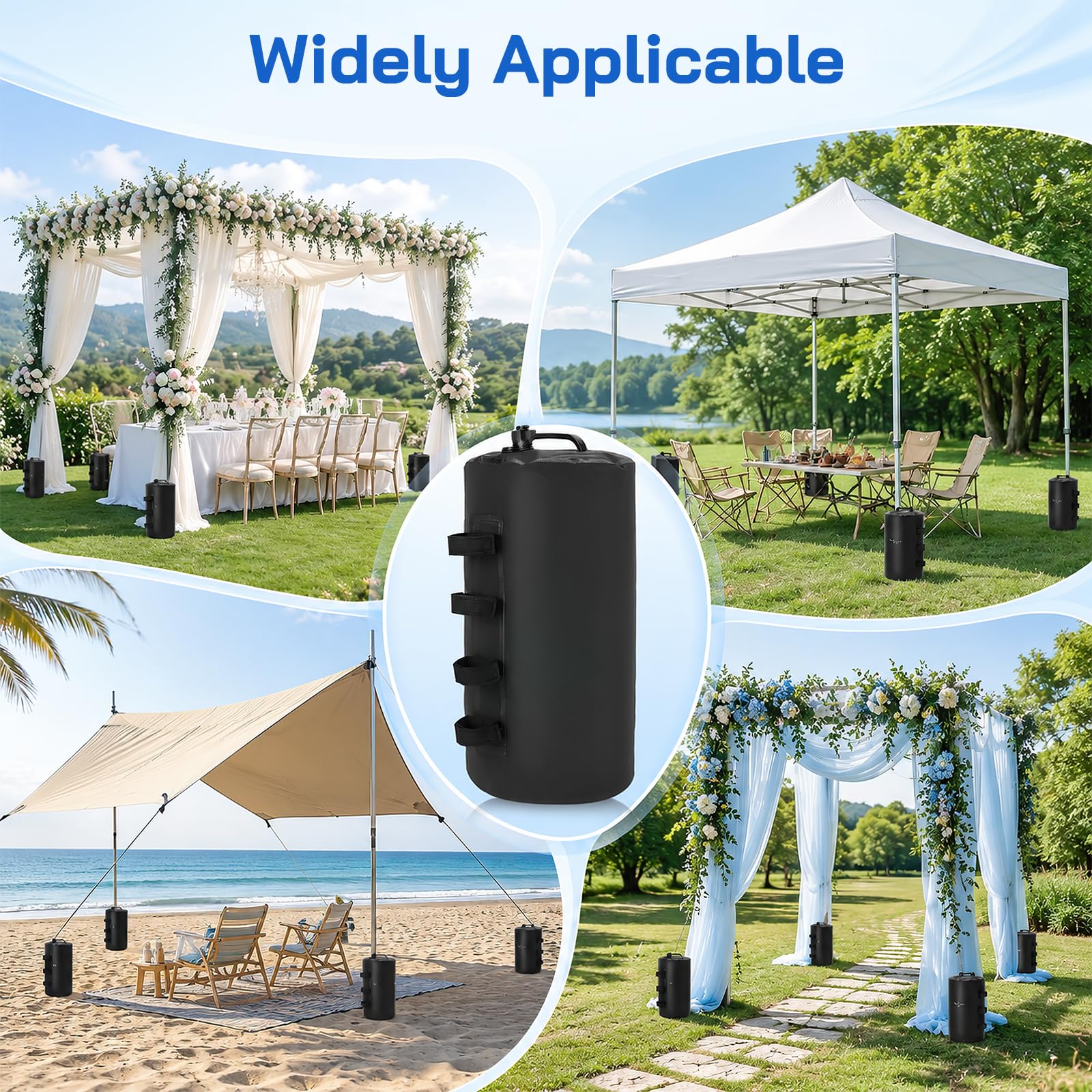 4PCS Pesi per Gazebo, 20L Sacchi di Zavorra ad Acqua in PVC 500D per Tende Zavorre ad Acqua Portatili per Gazebo Pieghevoli con 4 Cinghie Sacchi Sabbia per Gambe Gazebo e Tende Giardino
