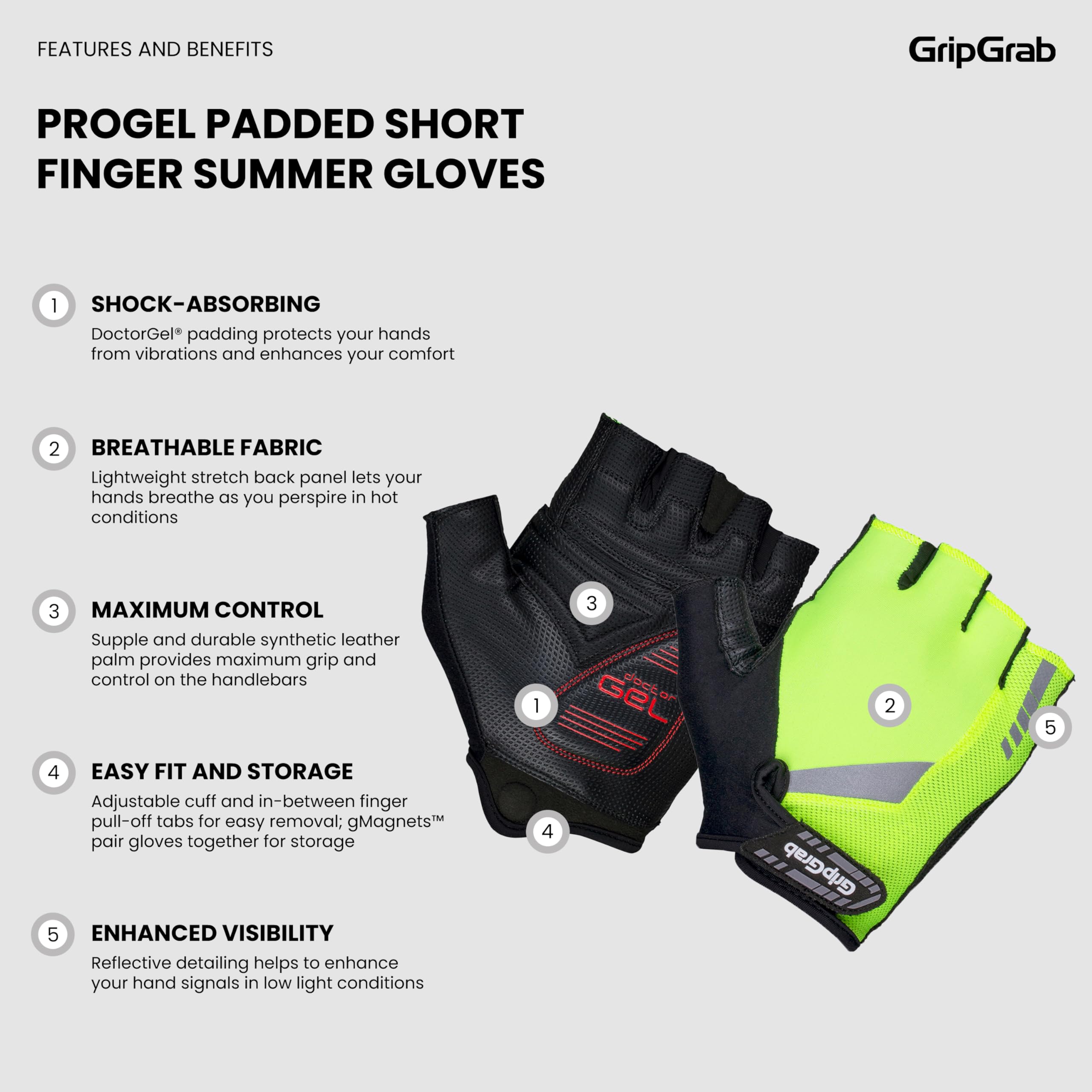 GripGrab ProGel 4 mm DoctorGel wyściółka bez palców rękawiczki rowerowe letnie rękawiczki rowerowe półpalce, żelowe, kolarskie