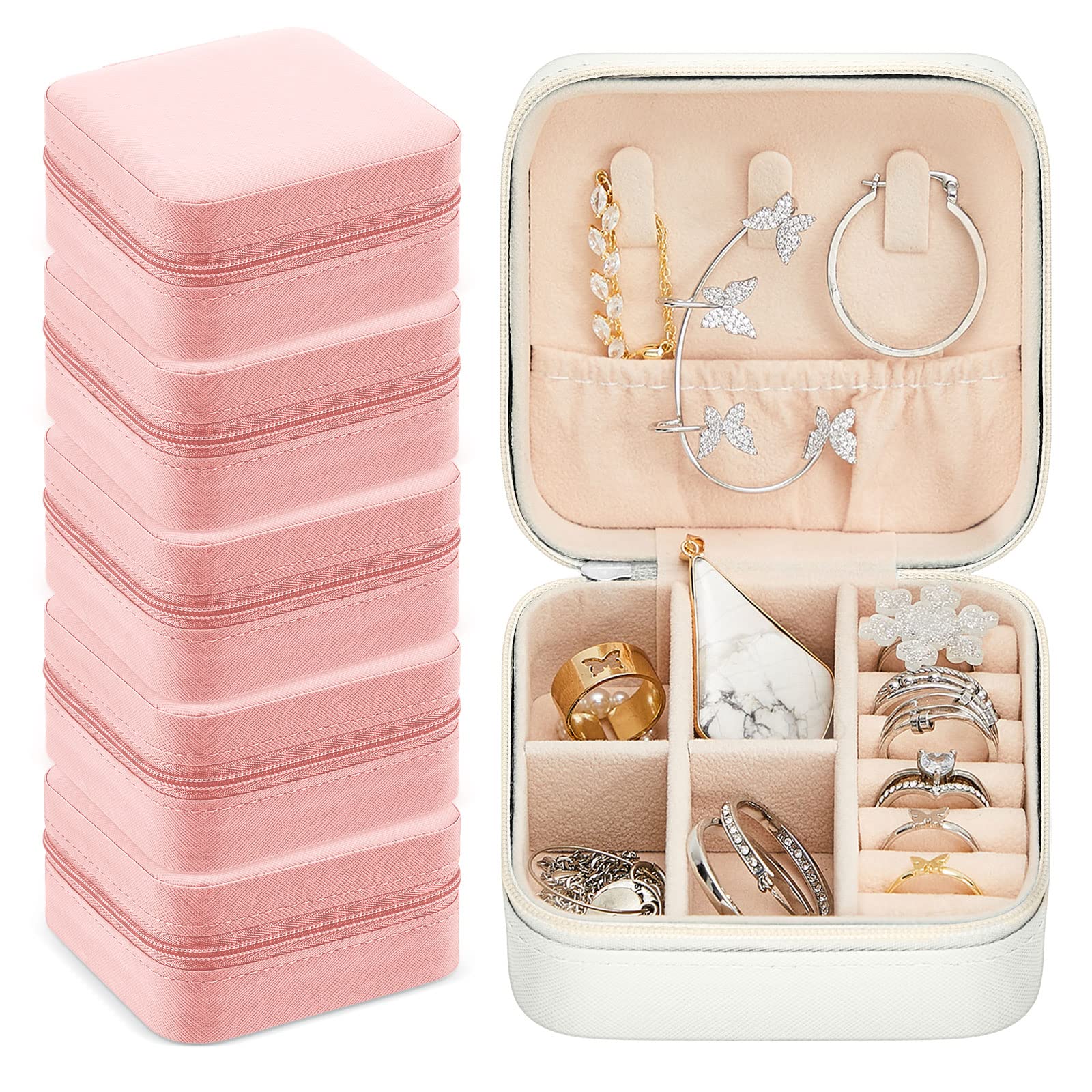 TaiyinTaiyin Travel Jewelry Case Jewelry Travel Organizer Small Jewelry Box Bridesmaid Gift Boxes Mini Storage Organizer Box(White, Pink)