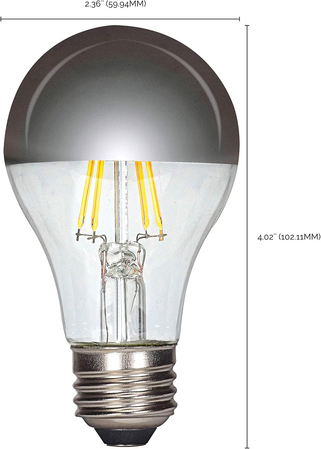 Satco (24 Pack Dimmable Led Filament Lamps, S12421, High Lumens, 6 Watt A19 Led; Silver Crown; Medium Base; 2700K; 90 CRI; 120 Volt for use at Residential, Hospitality, Display and Commercial