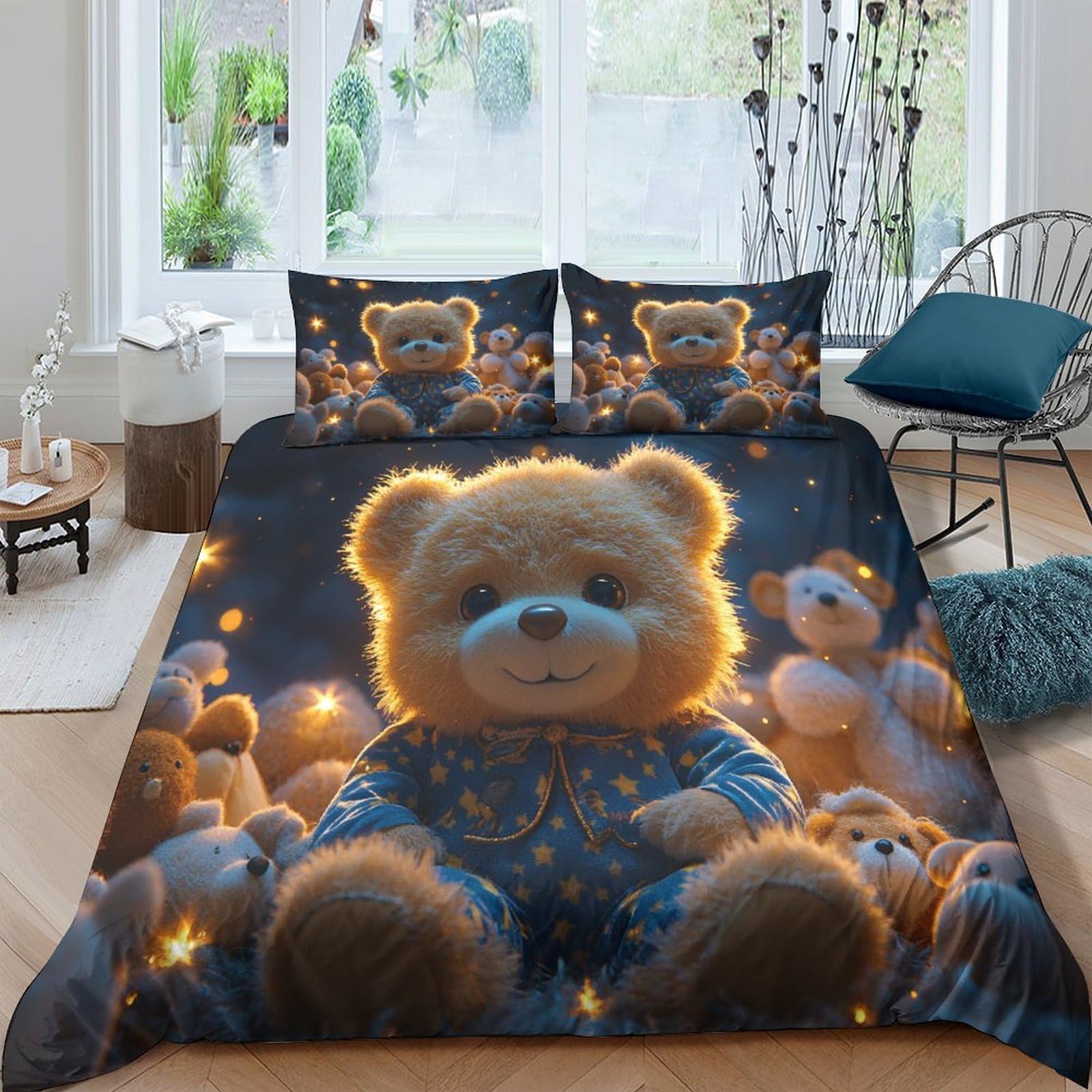 Ctjqhvkz Style-7 3D Printed Teddy Bear Night Fitted Sheet Microfiber Soft Cartoon Animal Bed Cover For Bedroom Dorm Bed Protection Decor Single（135X200cm）