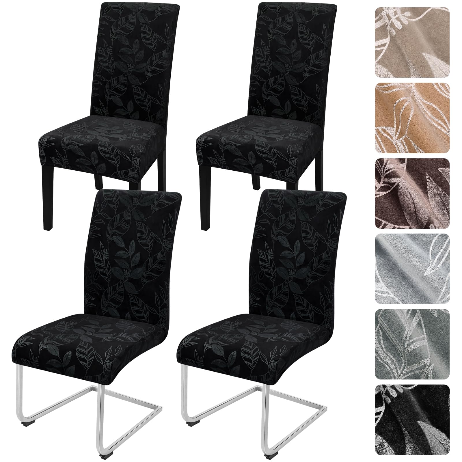 Alishomtll Dining Chair Covers Set of 4 Stretch Velvet Chair Slipcovers Elastic Washable Covers for Swing Chair Removable Chair Protector for Dining Room Kitchen Banquet Wedding Party (Black 4psc)