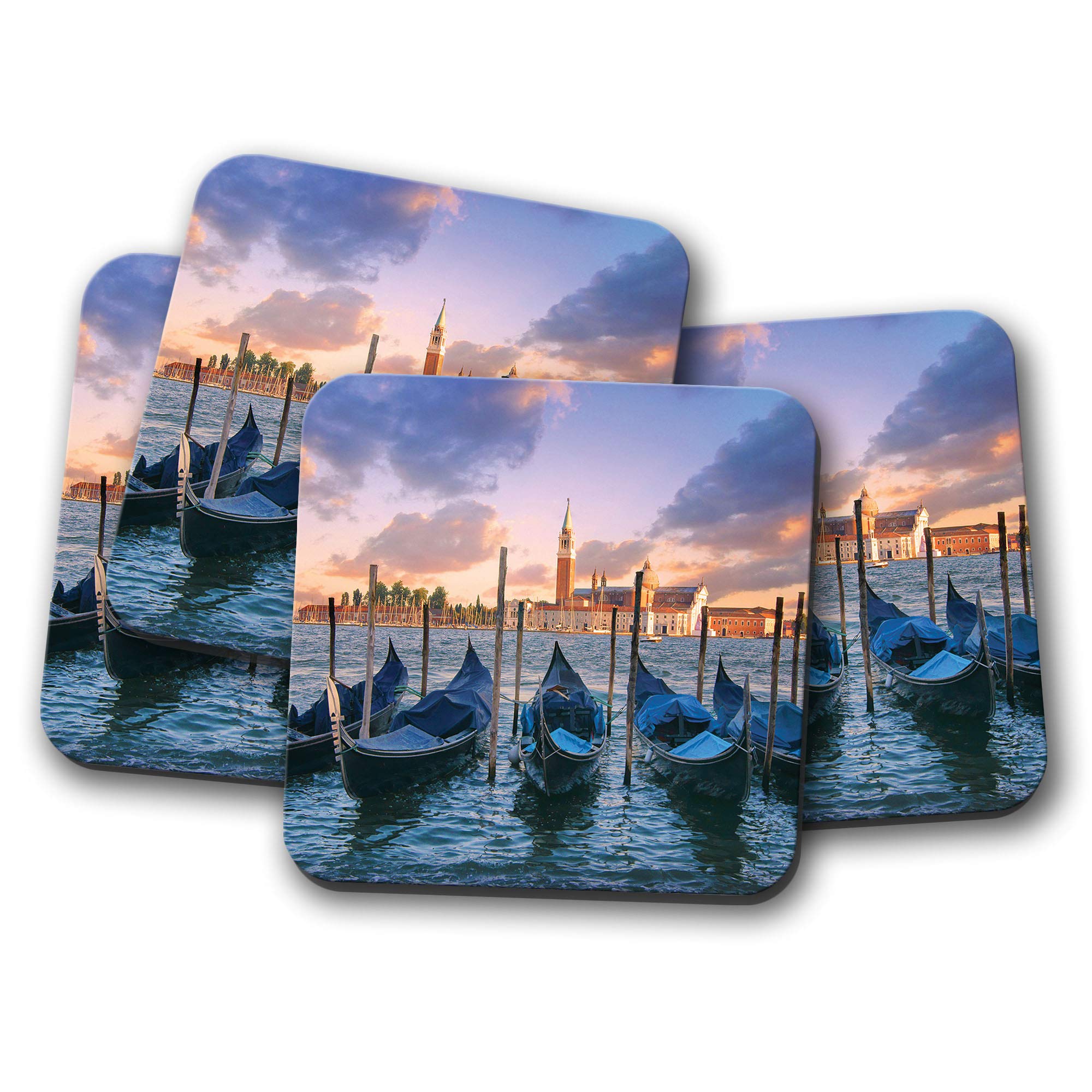 Destinationvinyl Multicolor 4 Set - Venice Italy Coaster - Gondola Boat Travel Venetian 8991