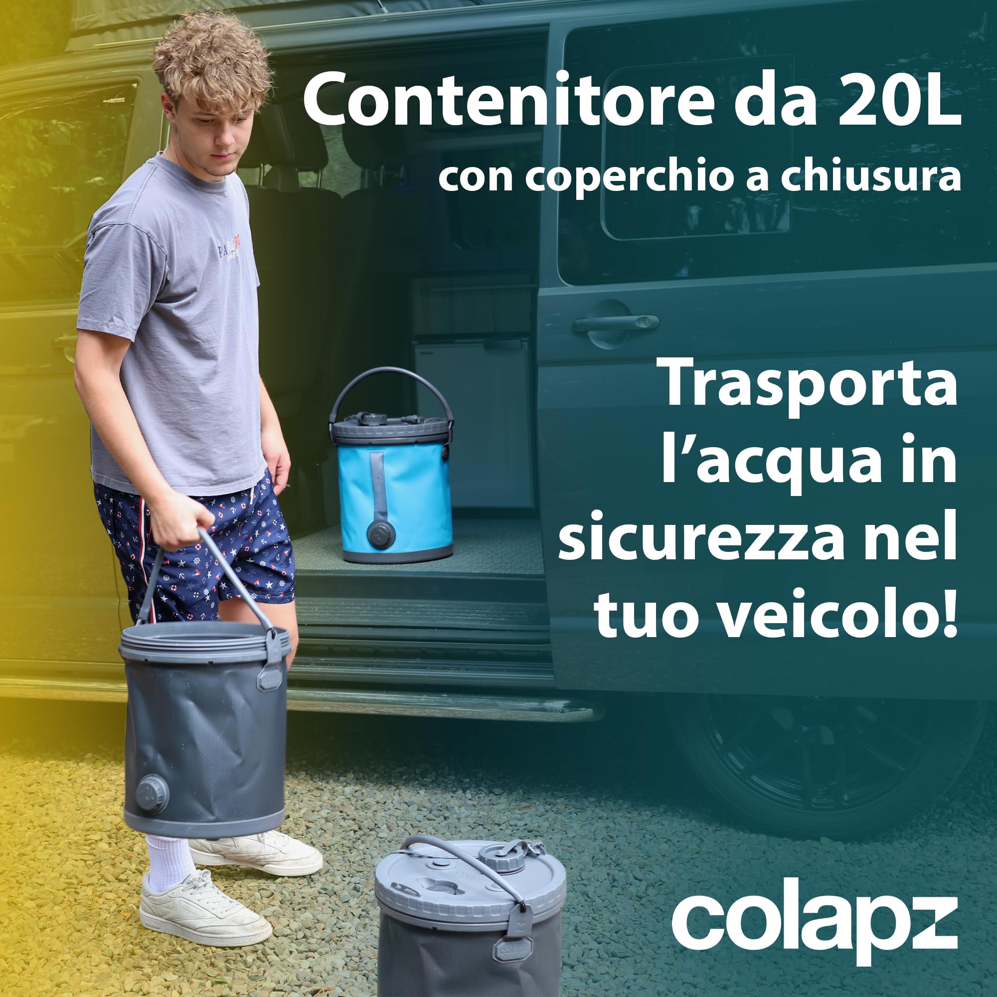 Colapz Tanica Acqua Pieghevole 20L Premium – Senza BPA Contenitore da Campeggio con Coperchio Bloccabile & Rubinetto – Serbatoio Resistente per Acqua Potabile Esterno Giardino & Camper