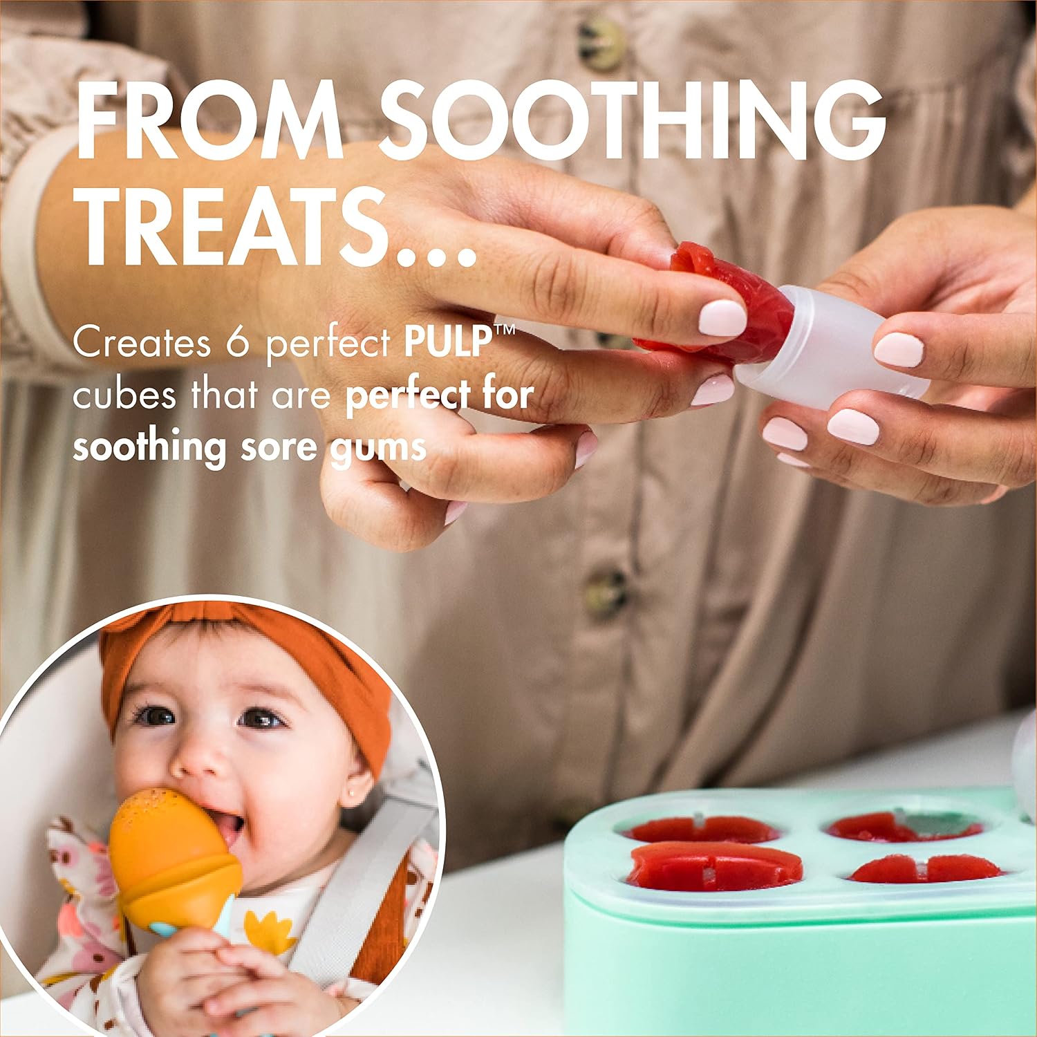 Boon PULP Silicone Feeder Freezer Tray — Includes Silicone Tray and Lid with 2 PULP Silicone Baby Food Feeders — Baby Food Storage