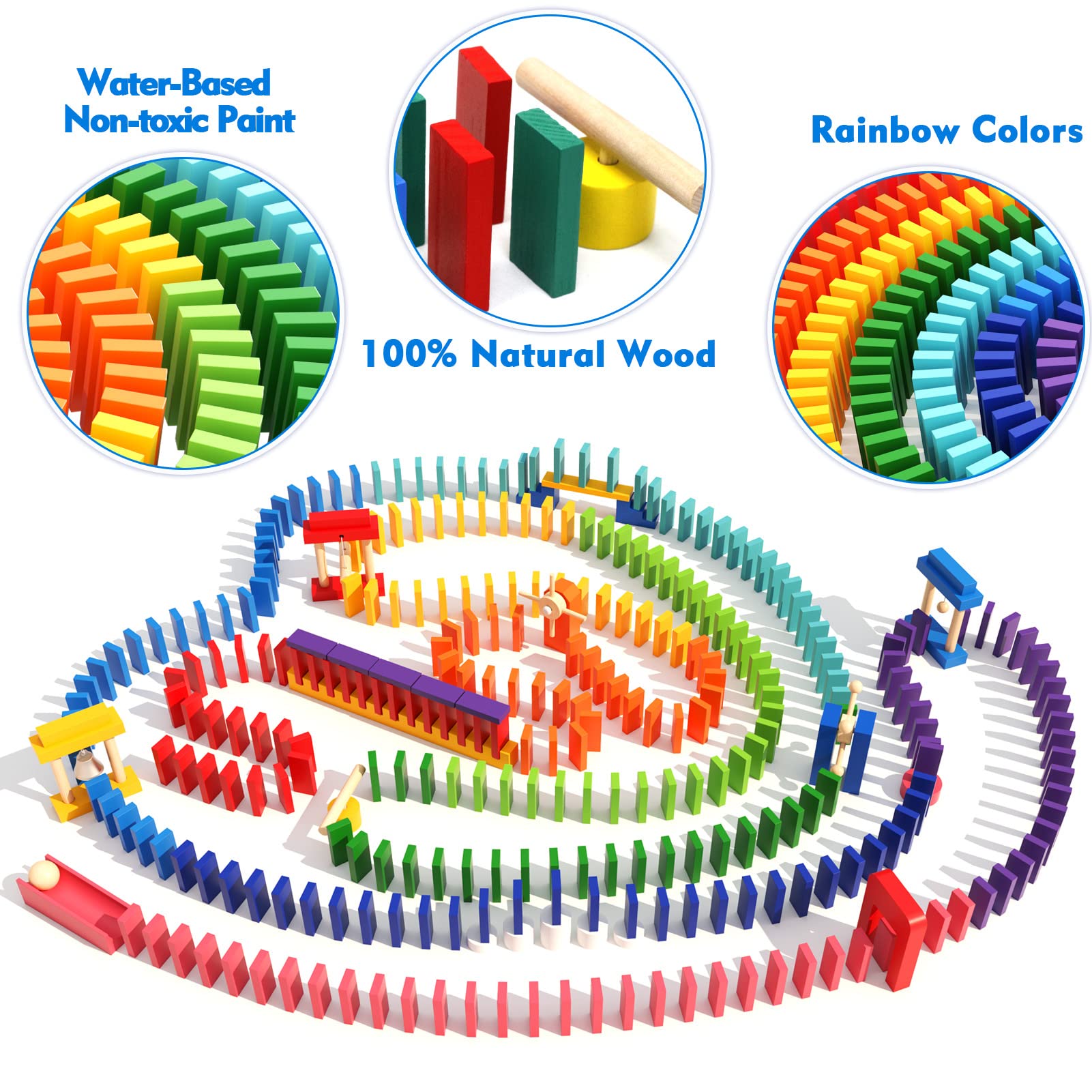 1000 Piezas Domino Madera Juego de Bloques de Dominó de Madera Classic Bloques de Construcción Juguete Educativo Juguetes de Dominó Juguetes de Apilamiento Regalo para Niñas Niños Adultos 3 4 5+ años
