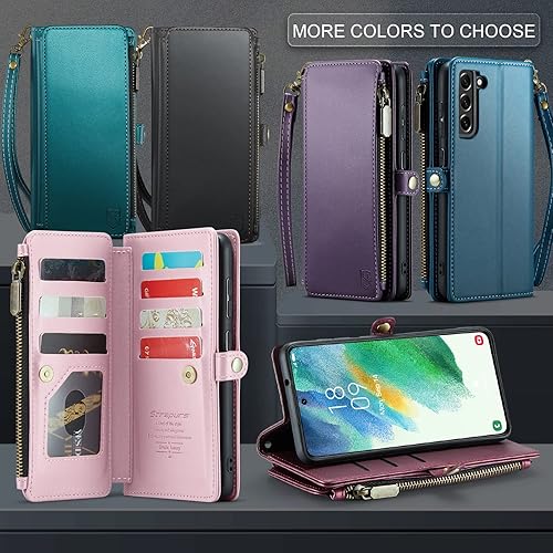 Miniatura 6 de Funda compatible con Samsung Galaxy S21 FE 5G con tarjetero, bloqueo RFID, cremallera, para Galaxy S21 FE, funda magnética de piel sintética para