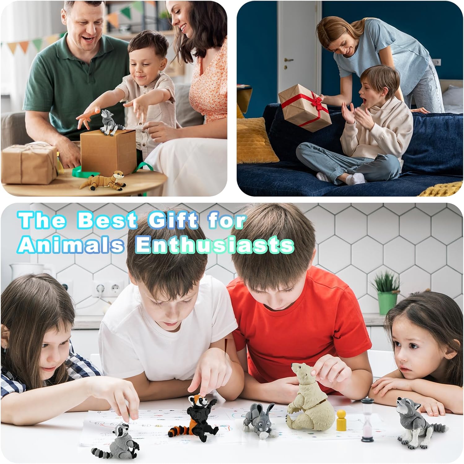 3D Printed Animals Wolf, Flexible Articulated Poseable 3D Printed Animals - Fidget Desk Pets Gift Classroom Rewards Toys