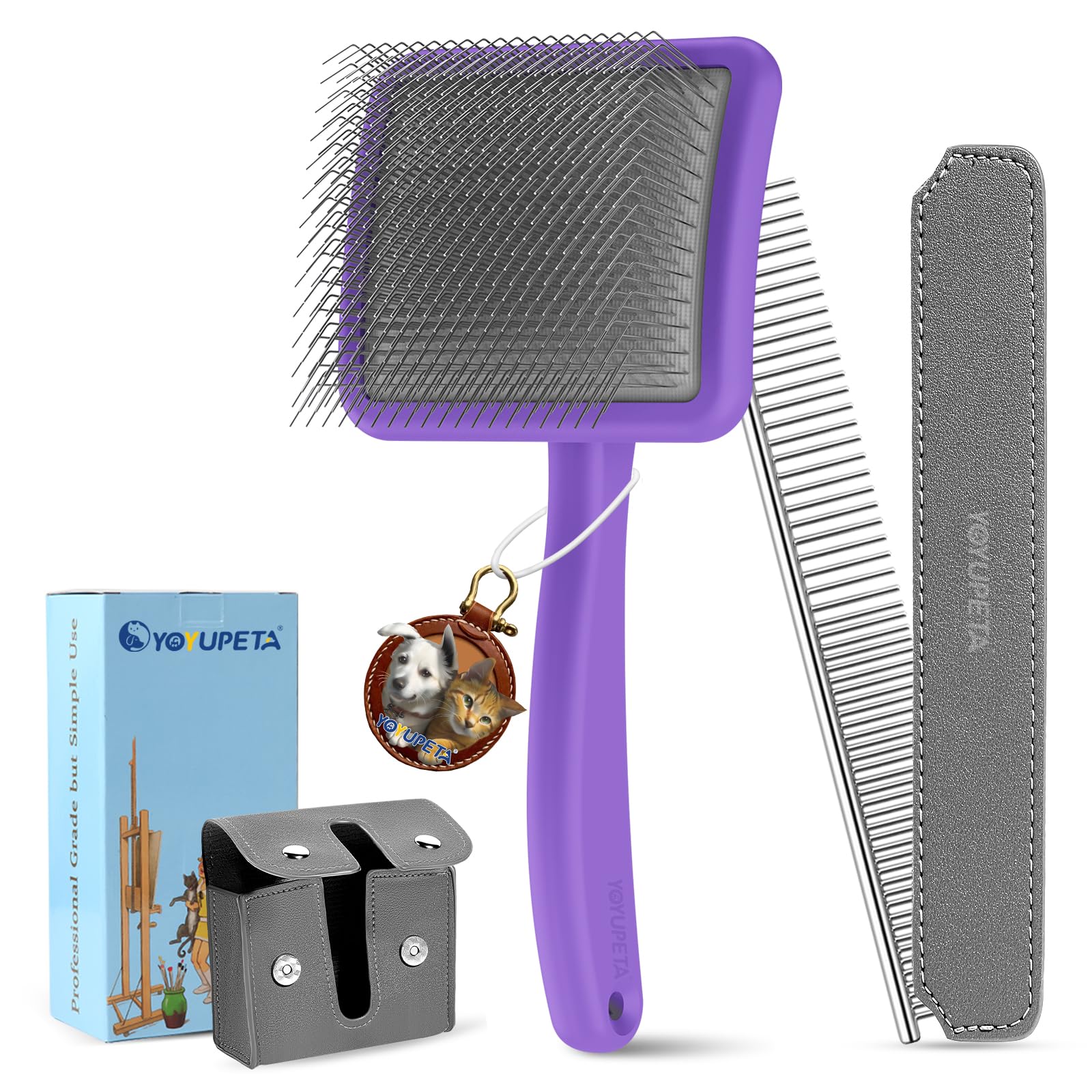 YOYUPETA Large Dog Slicker Brush Set for Poodles & Goldendoodles