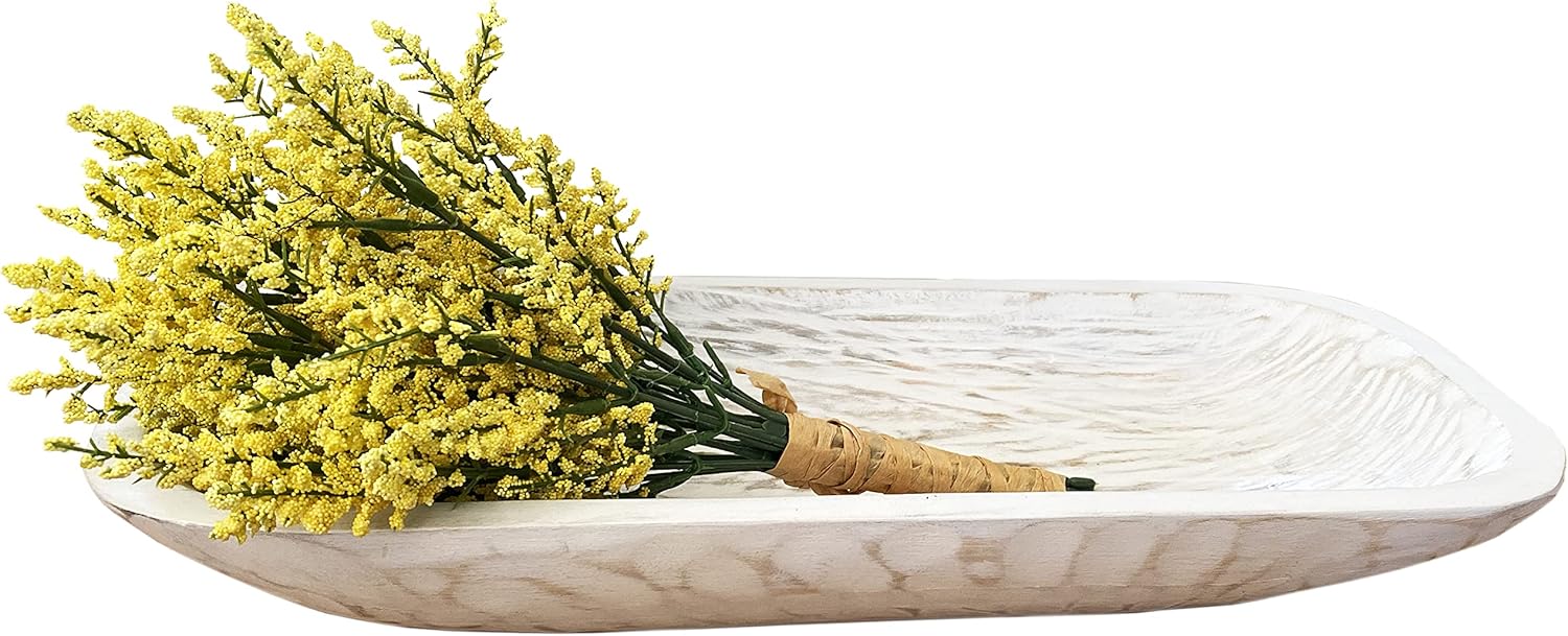 Large White Dough Bowl, 17" or 23" Hand-carved Mango Wood Ship Bowls, Rustic, Decorative, Farmhouse Decor, Big Dining Table Center Piece, Can also be use for Dough Bowl Candles (White, Large): Home & Kitchen